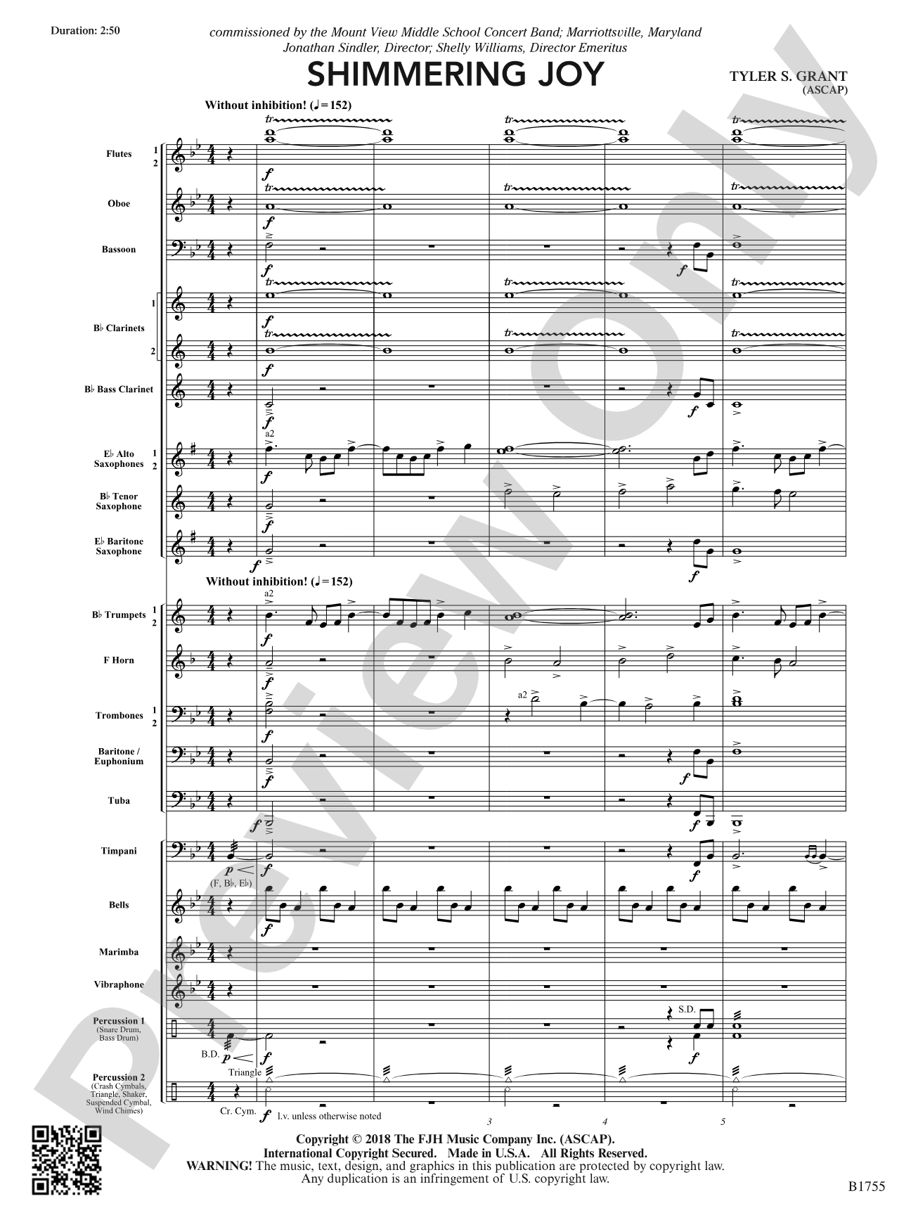 Shimmering Joy: Concert Band Conductor Score & Parts