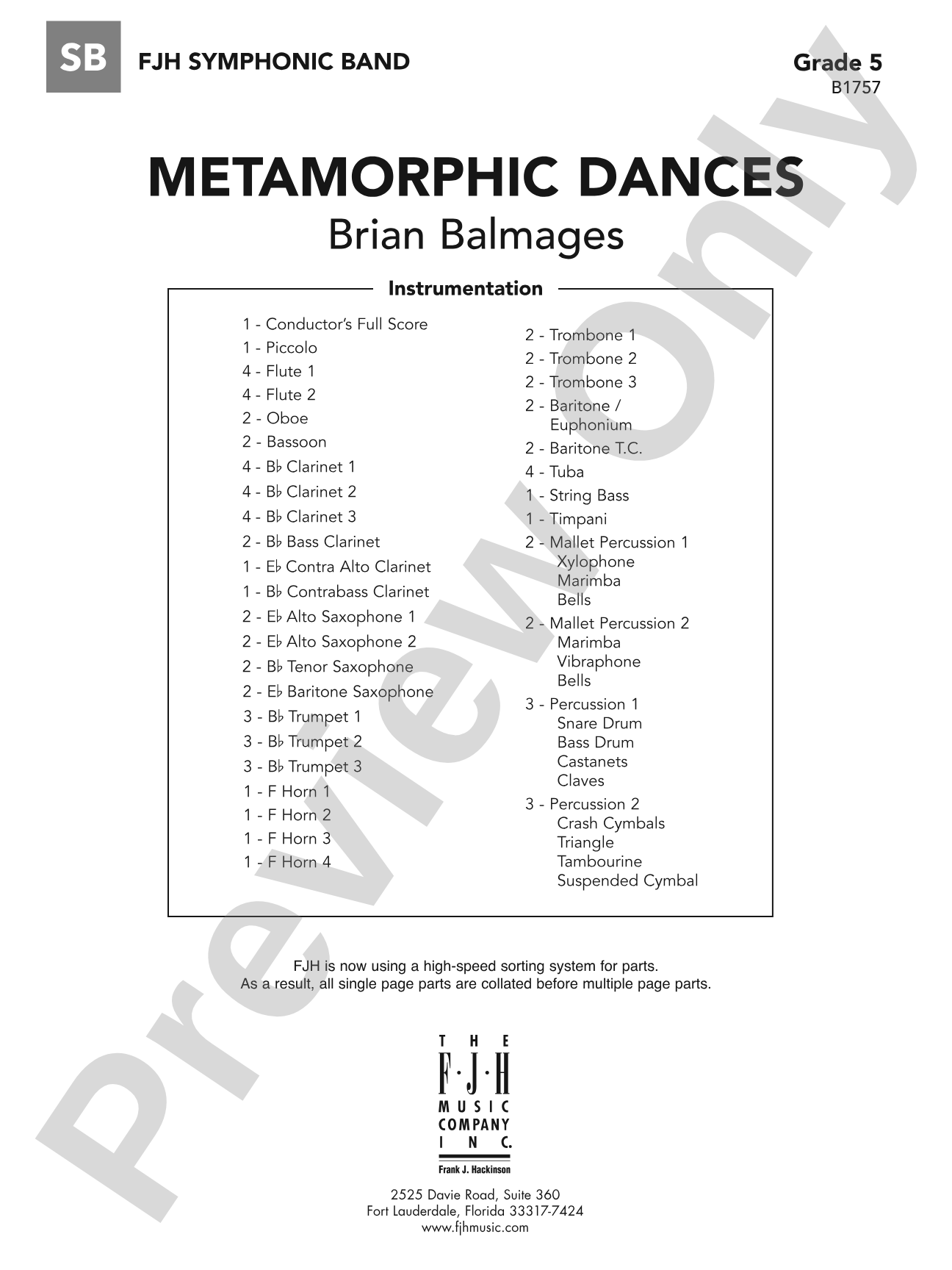 Metamorphic Dances: Concert Band Conductor Score & Parts