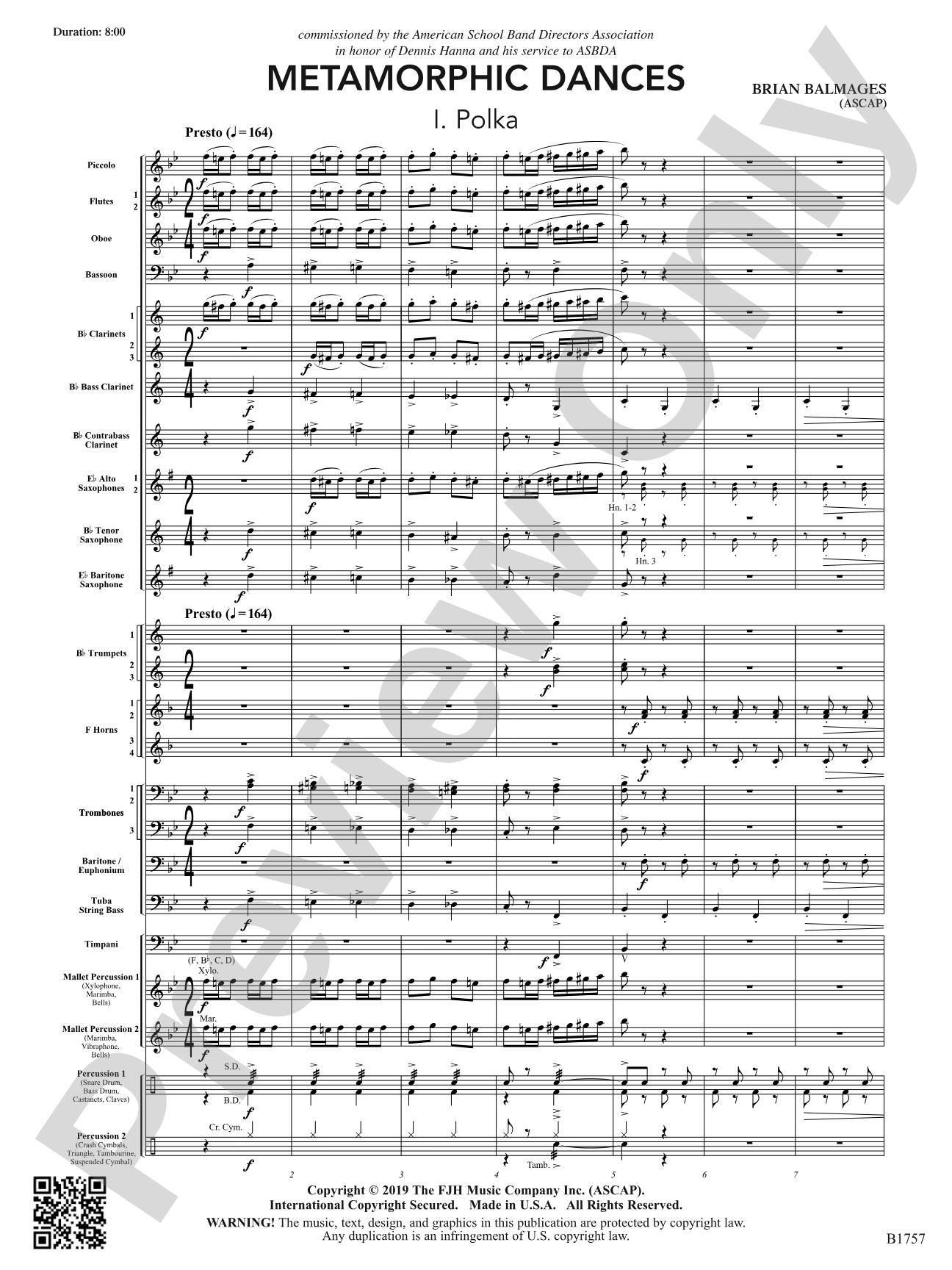 Metamorphic Dances: Concert Band Conductor Score & Parts