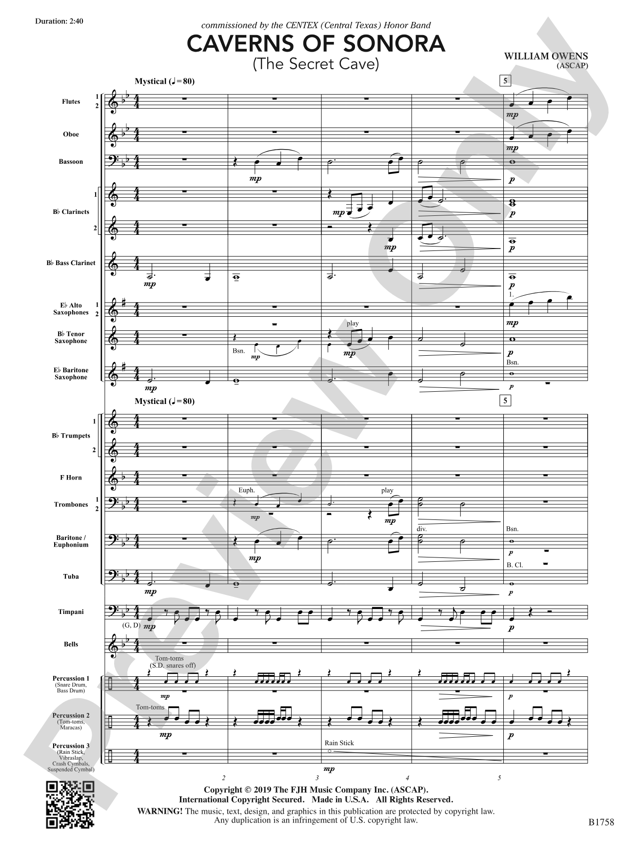 Caverns of Sonora: Concert Band Conductor Score & Parts