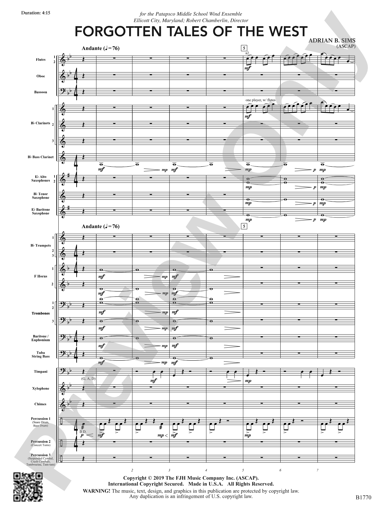 Forgotten Tales of the West: Concert Band Conductor Score & Parts