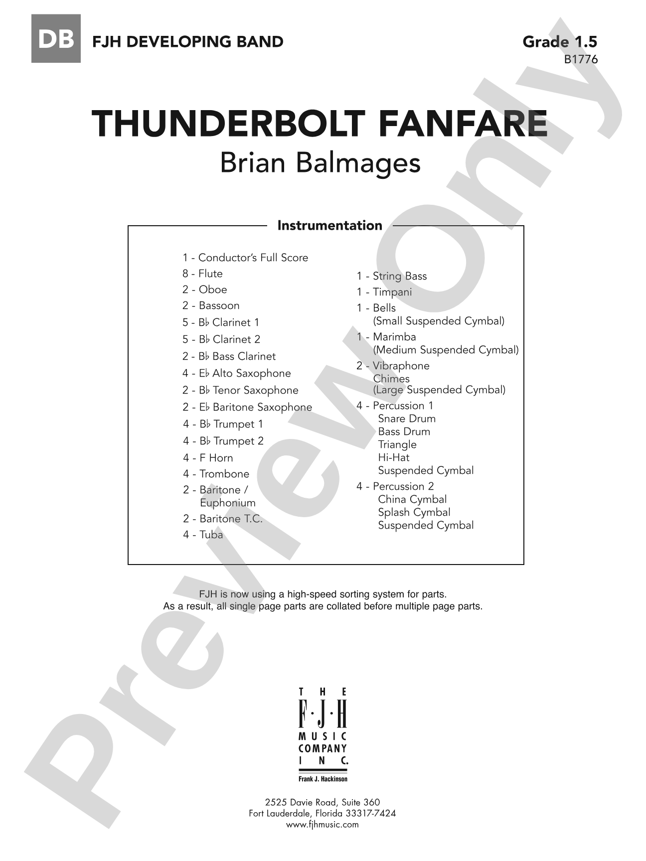 Thunderbolt Fanfare: Concert Band Conductor Score & Parts