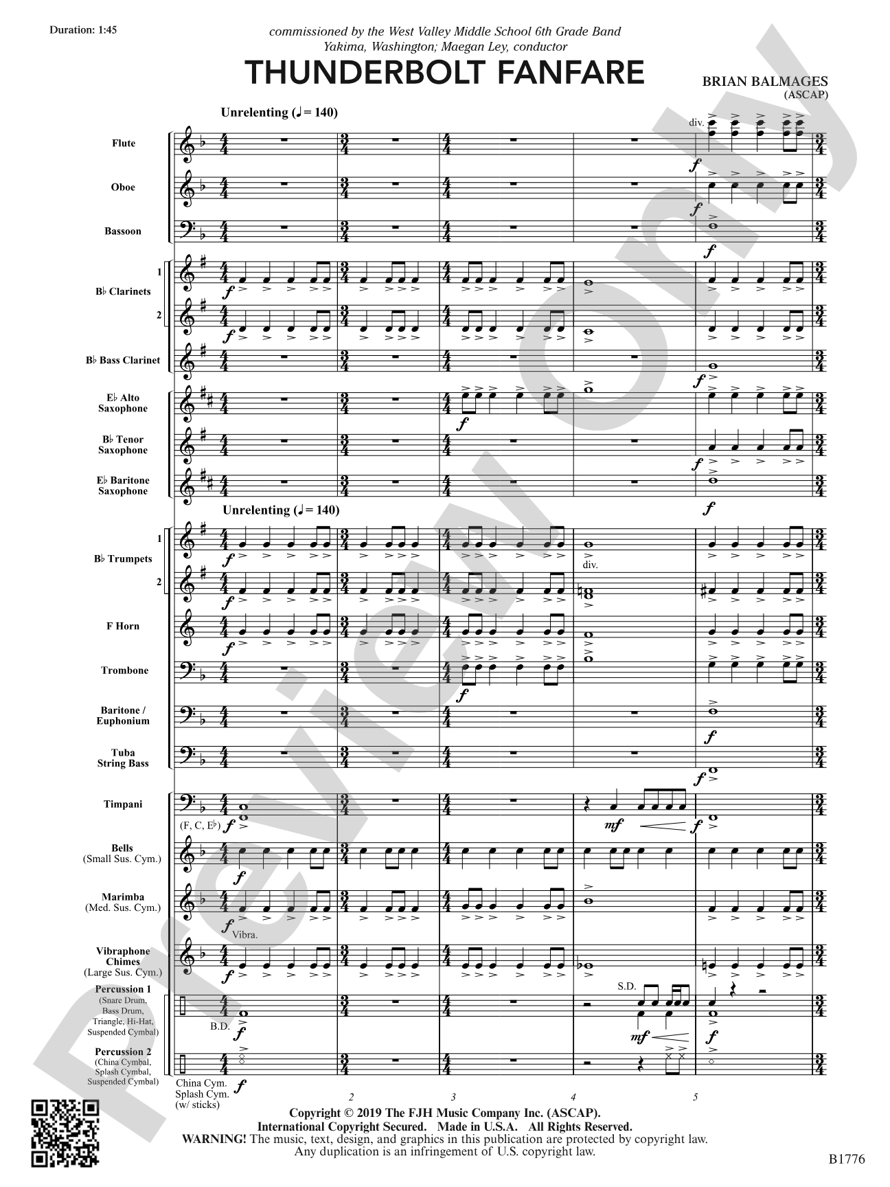 Thunderbolt Fanfare: Concert Band Conductor Score & Parts