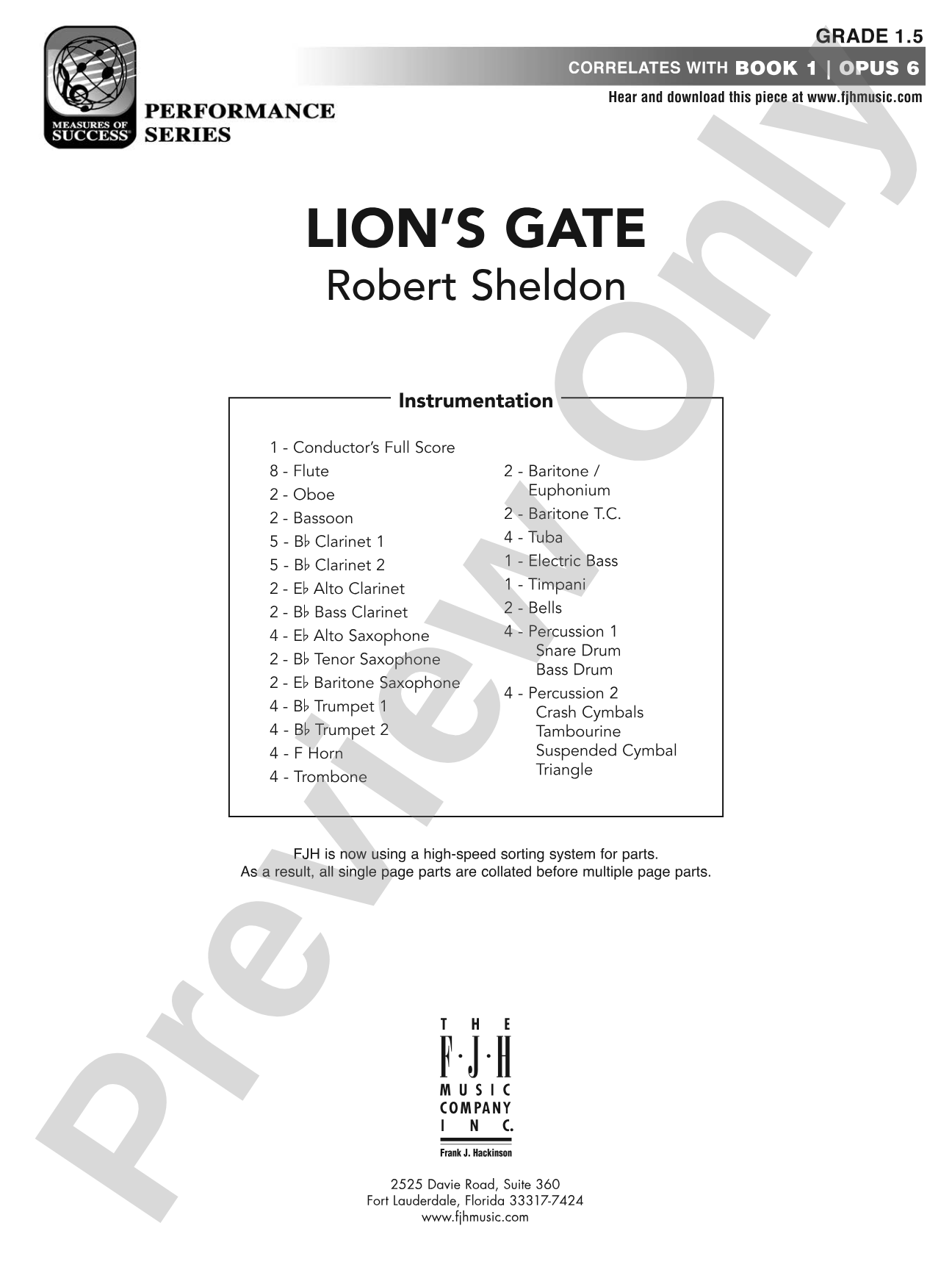 Lion's Gate: Concert Band Conductor Score & Parts
