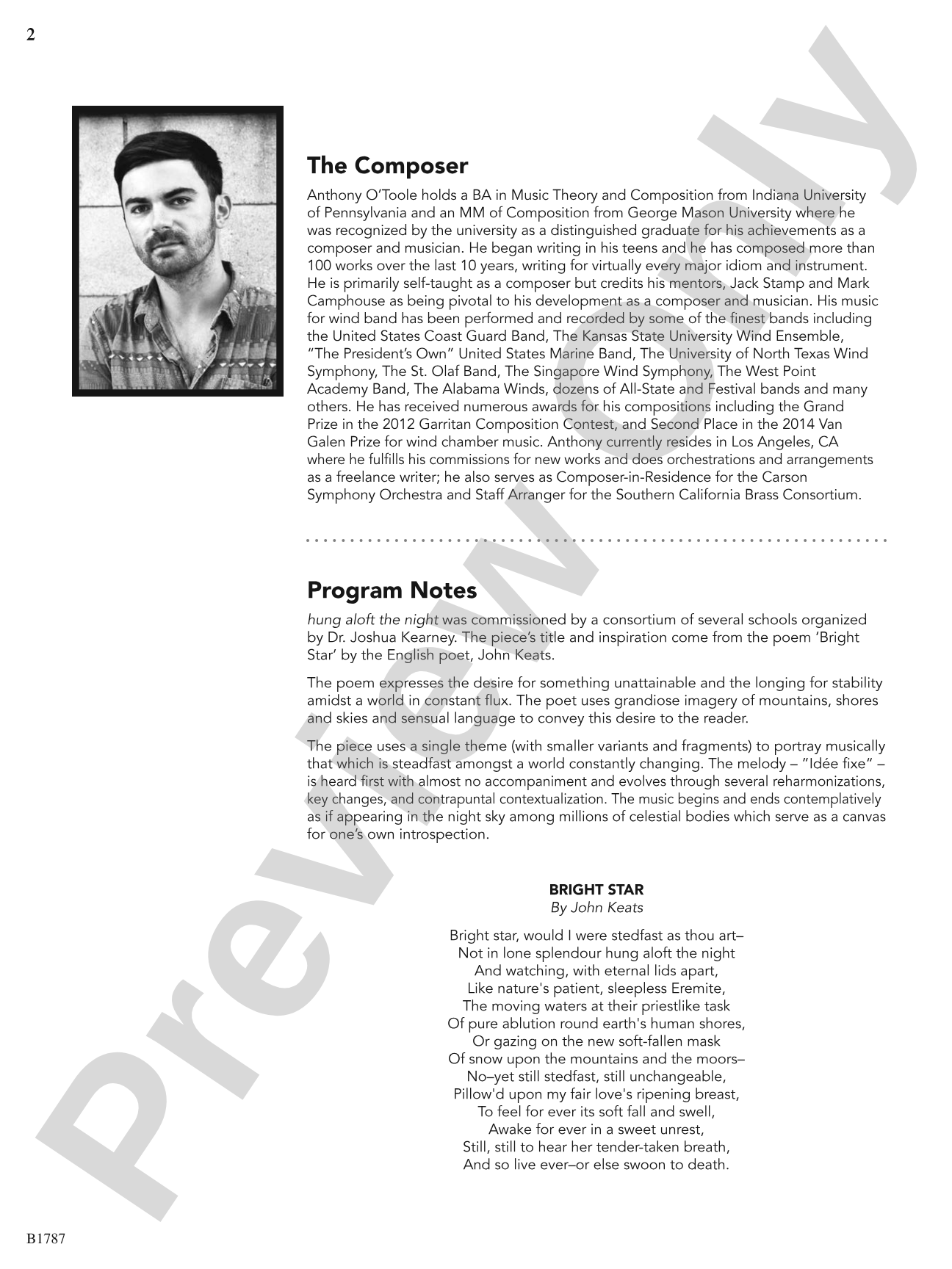 hung aloft the night: Concert Band Conductor Score & Parts
