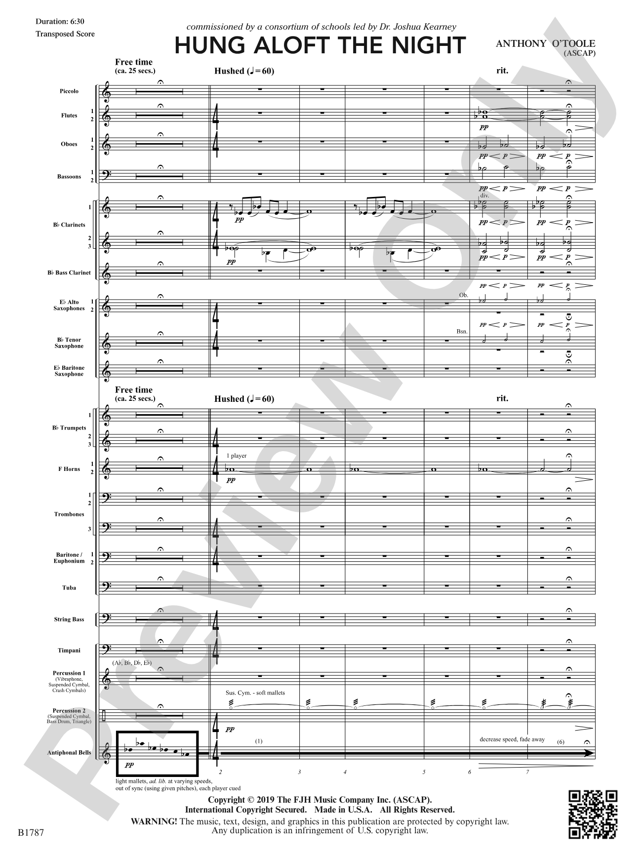 hung aloft the night: Concert Band Conductor Score & Parts