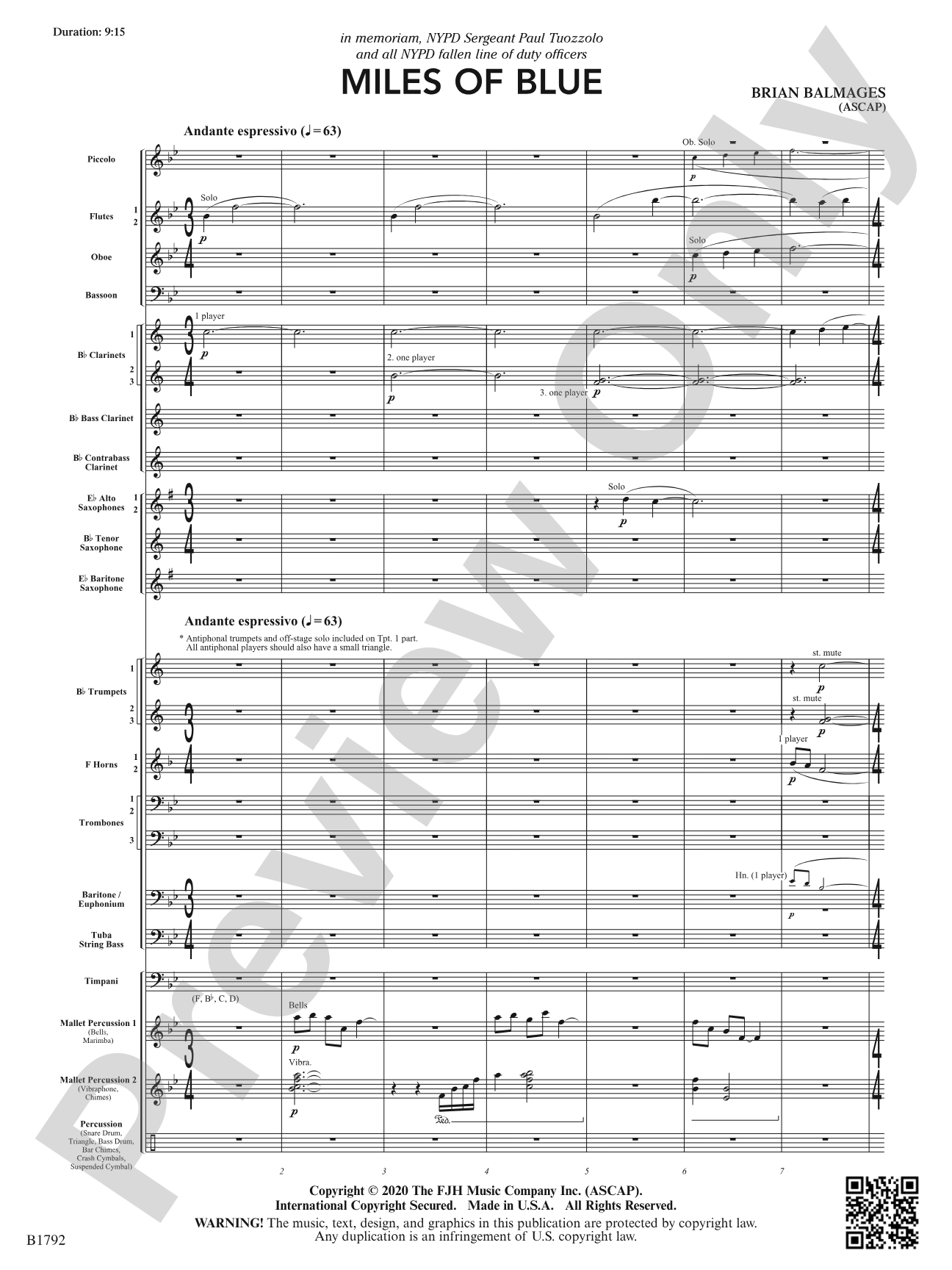 Miles of Blue: Concert Band Conductor Score & Parts