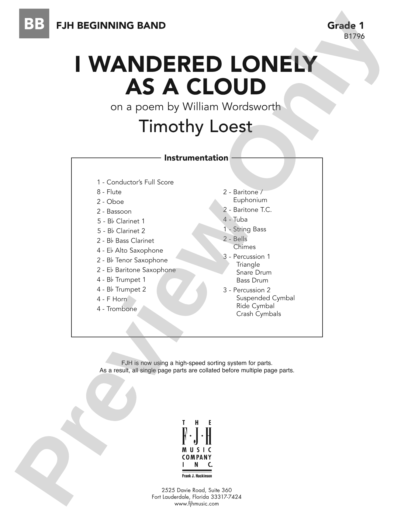 I Wandered Lonely as a Cloud (on a poem by William Wordsworth): Concert Band Conductor Score & Parts