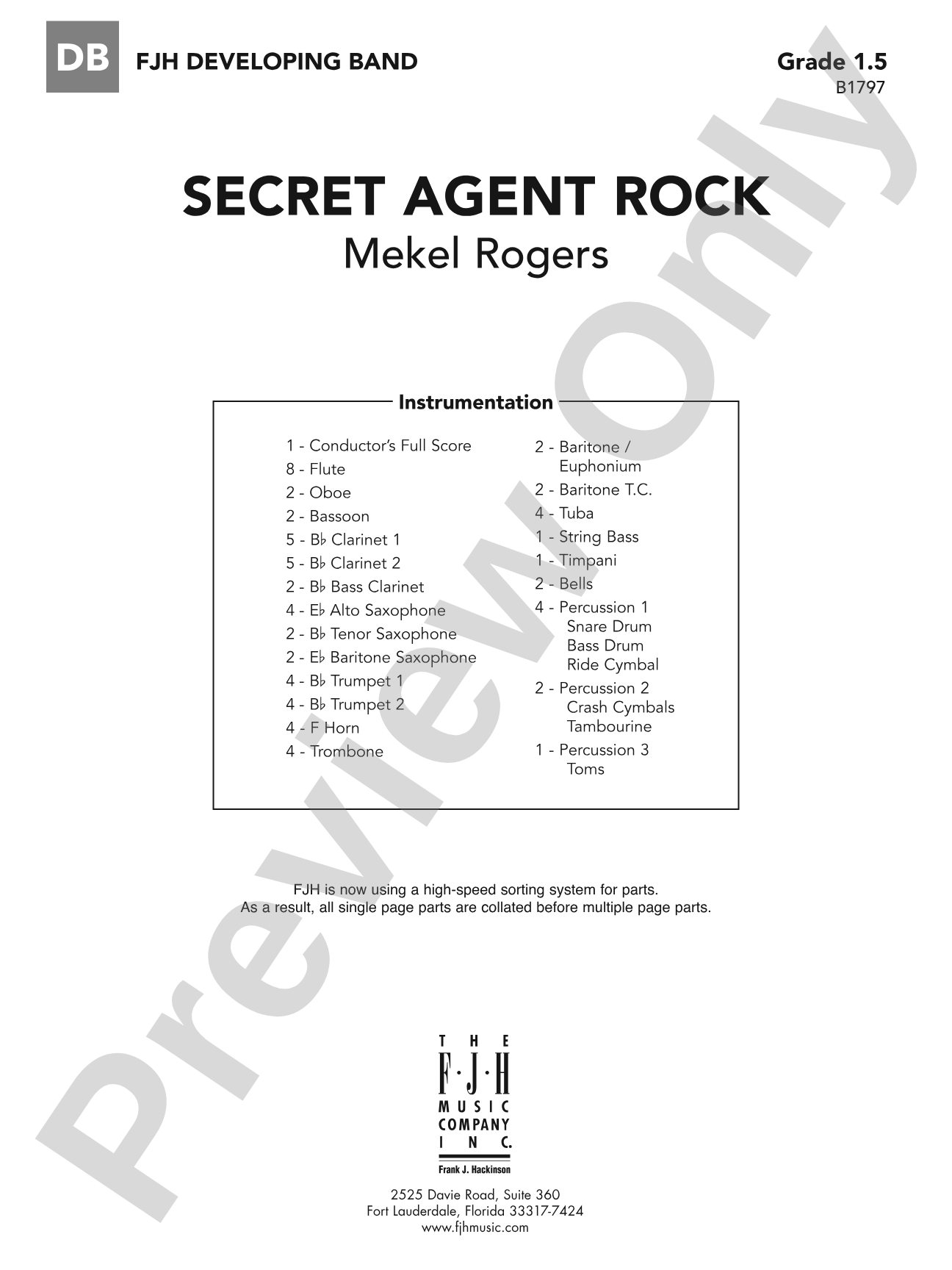 Secret Agent Rock: Concert Band Conductor Score & Parts
