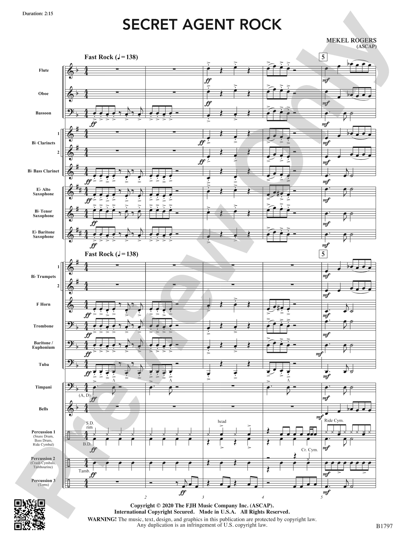 Secret Agent Rock: Concert Band Conductor Score & Parts