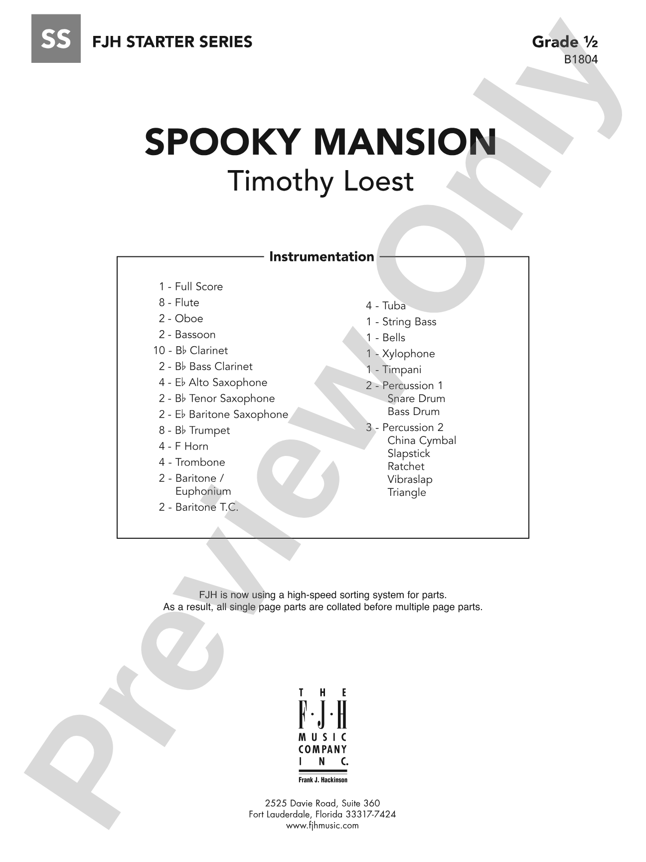 Spooky Mansion: Concert Band Conductor Score & Parts