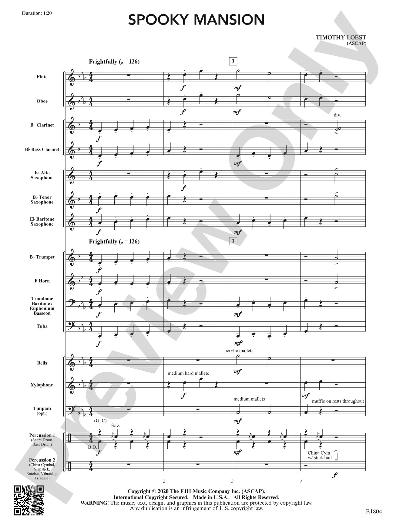 Spooky Mansion: Concert Band Conductor Score & Parts