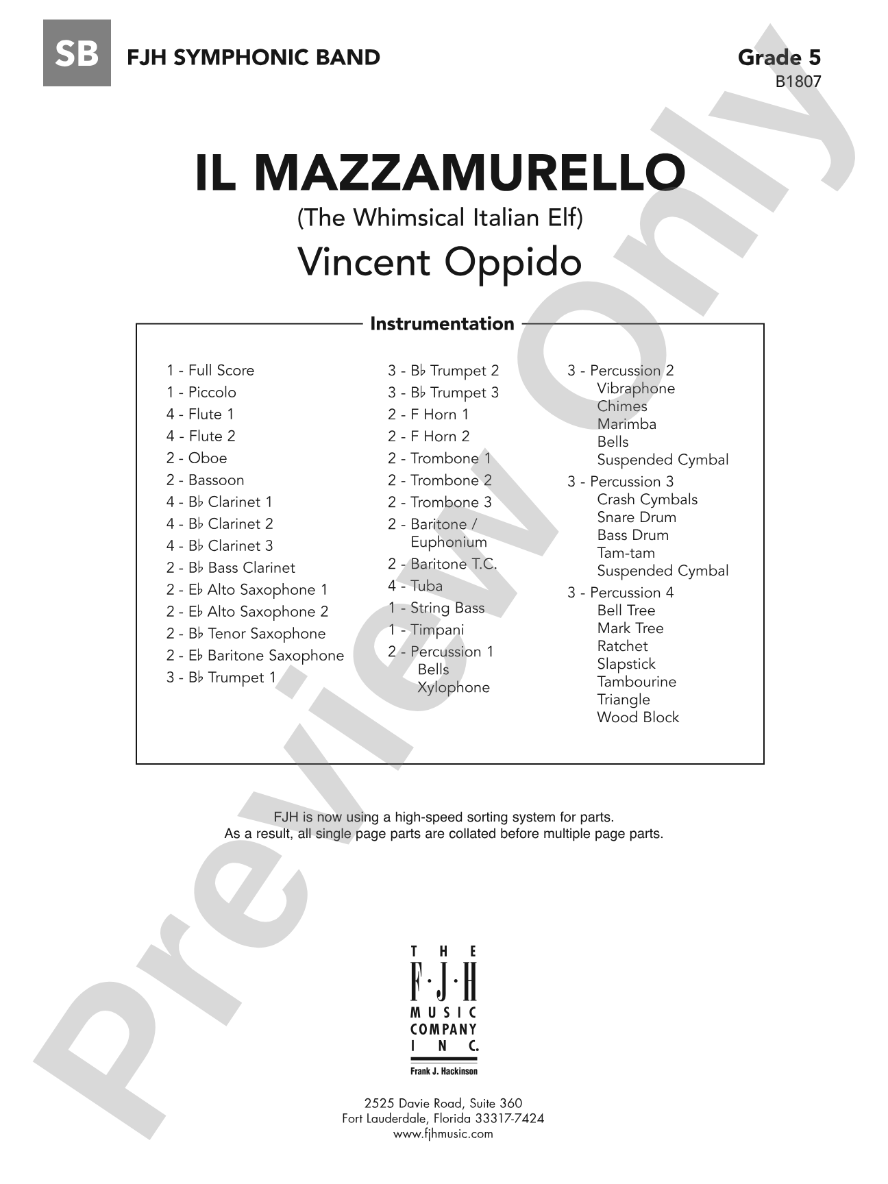 Il Mazzamurello (The Whimsical Italian Elf): Concert Band Conductor Score & Parts