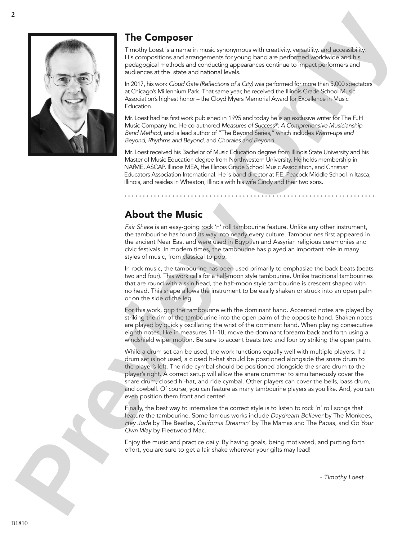 Fair Shake (Rock 'n' Roll Tambourine Feature): Concert Band Conductor Score & Parts