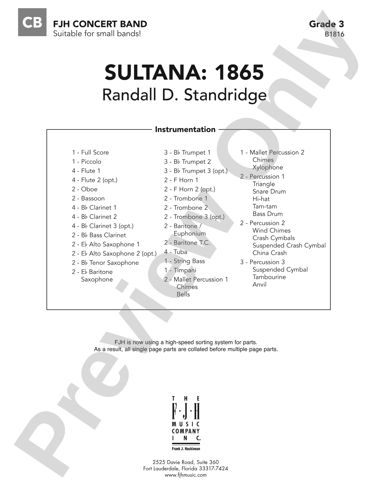Sultana: 1865: Concert Band Conductor Score & Parts