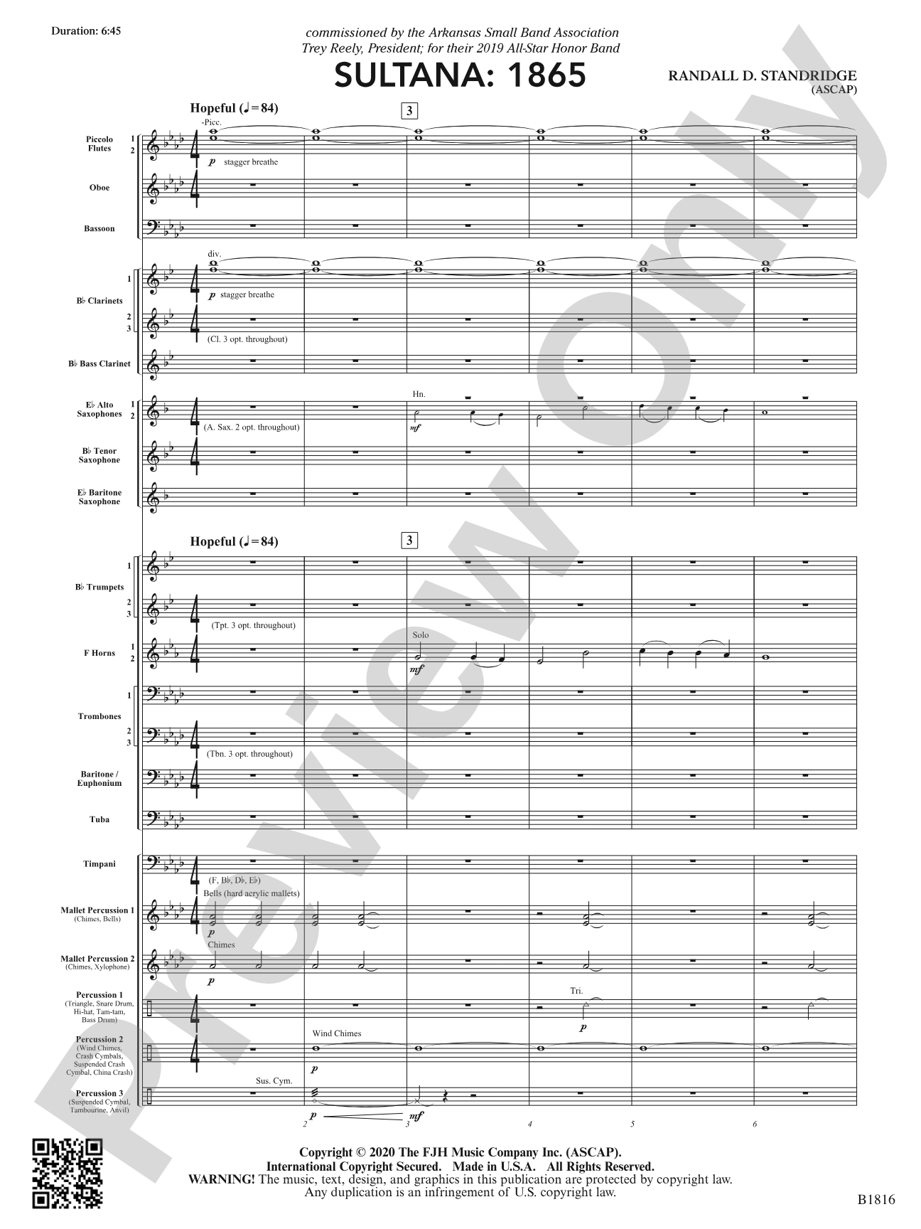 Sultana: 1865: Concert Band Conductor Score & Parts