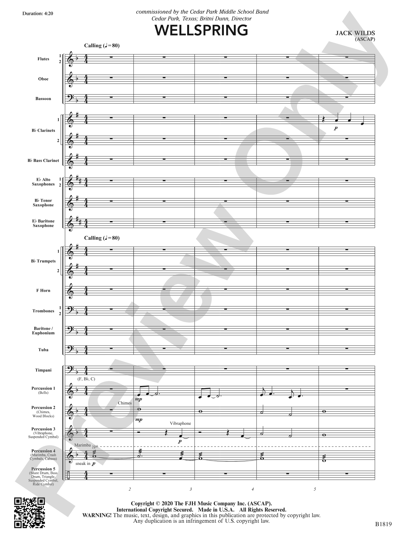 Wellspring: Concert Band Conductor Score & Parts