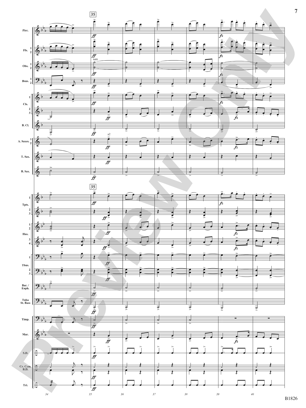 Slavonic Dance No. 7 (Opus 46): Concert Band Conductor Score & Parts