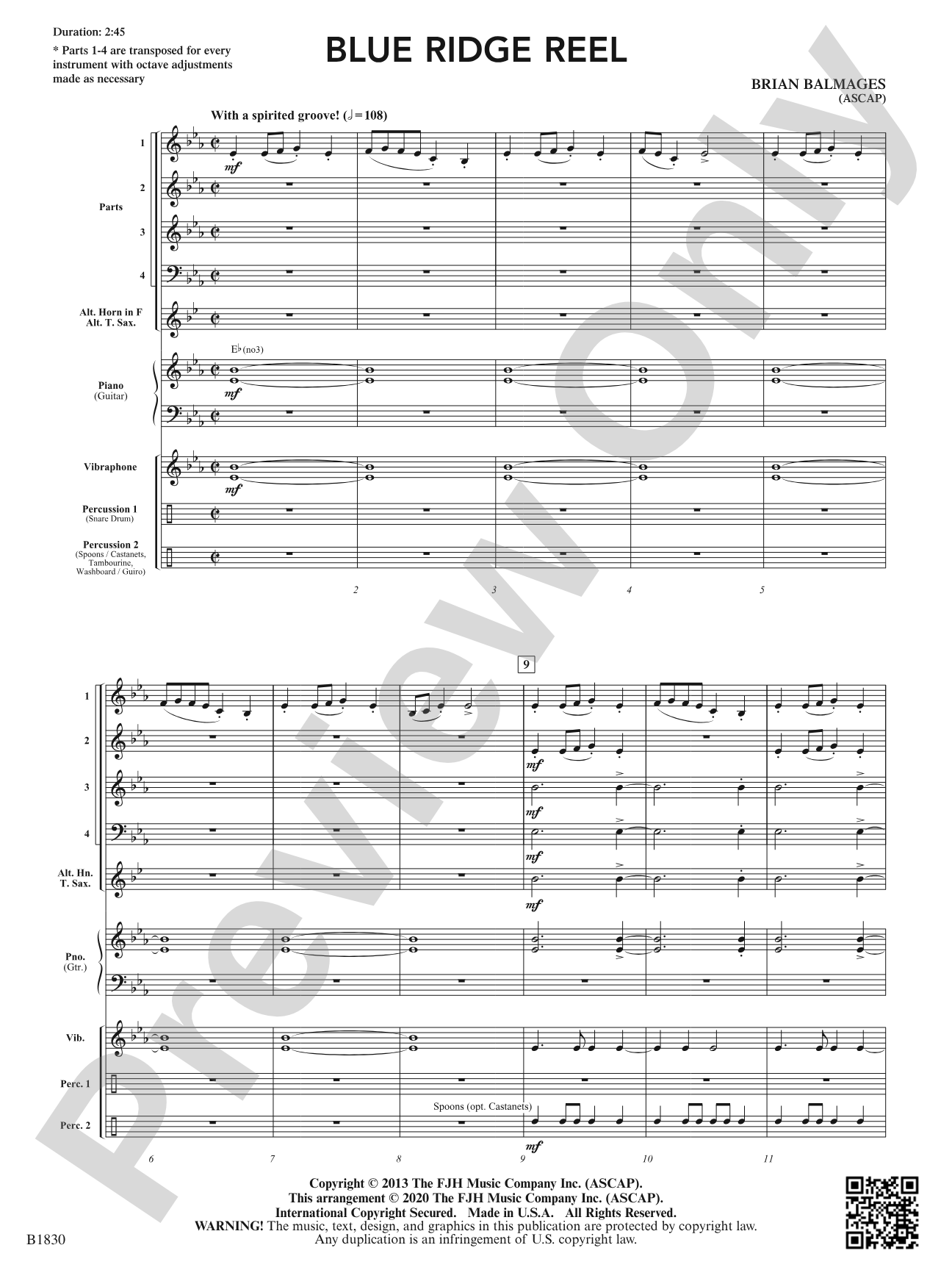 Blue Ridge Reel: Flexible Band/String Ensemble Score & Parts