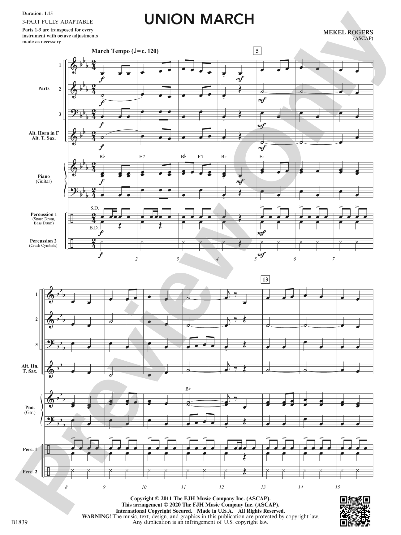 Union March: Flexible Band/String Ensemble Score & Parts