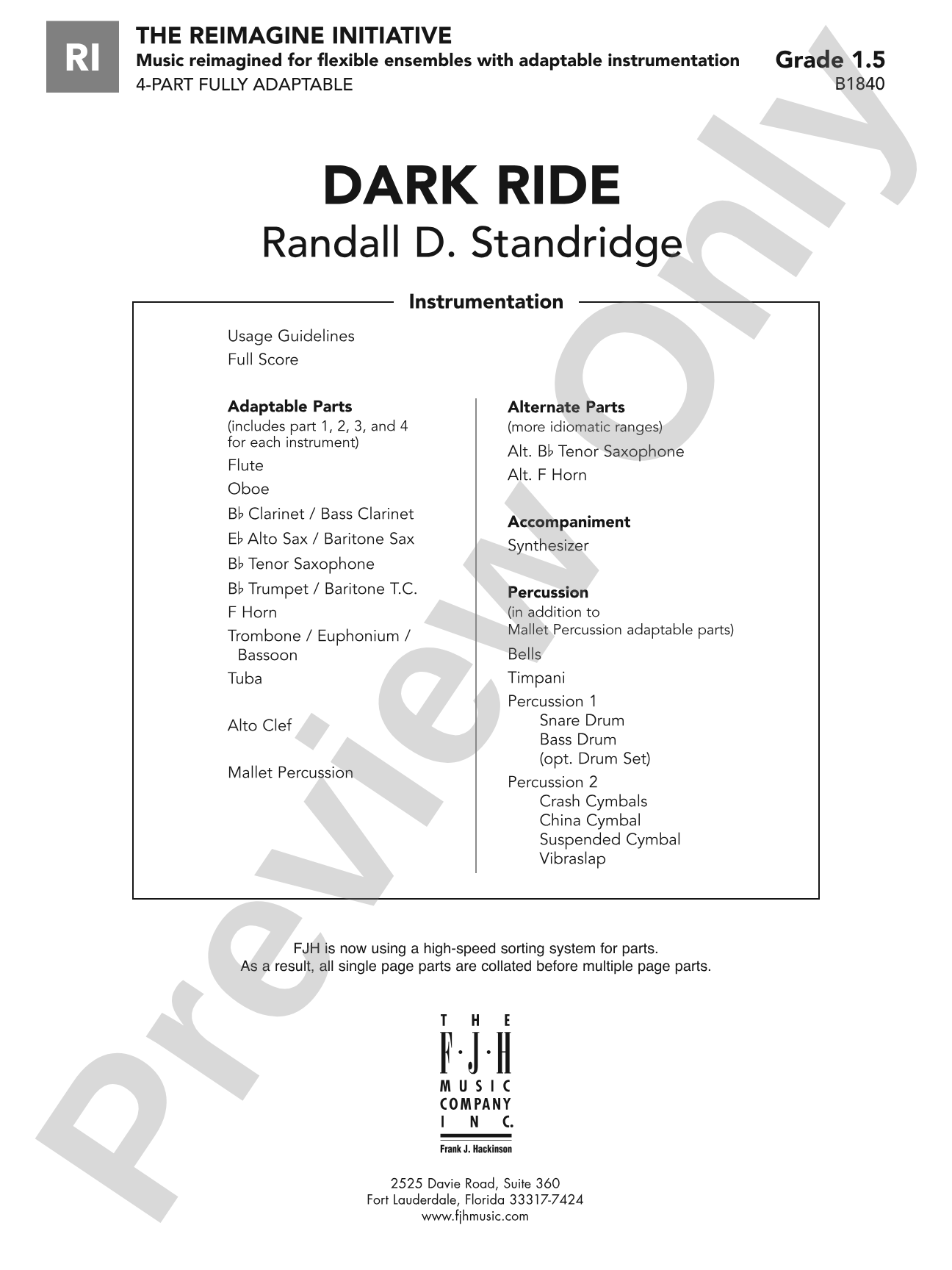 Dark Ride: Flexible Band/String Ensemble Score & Parts