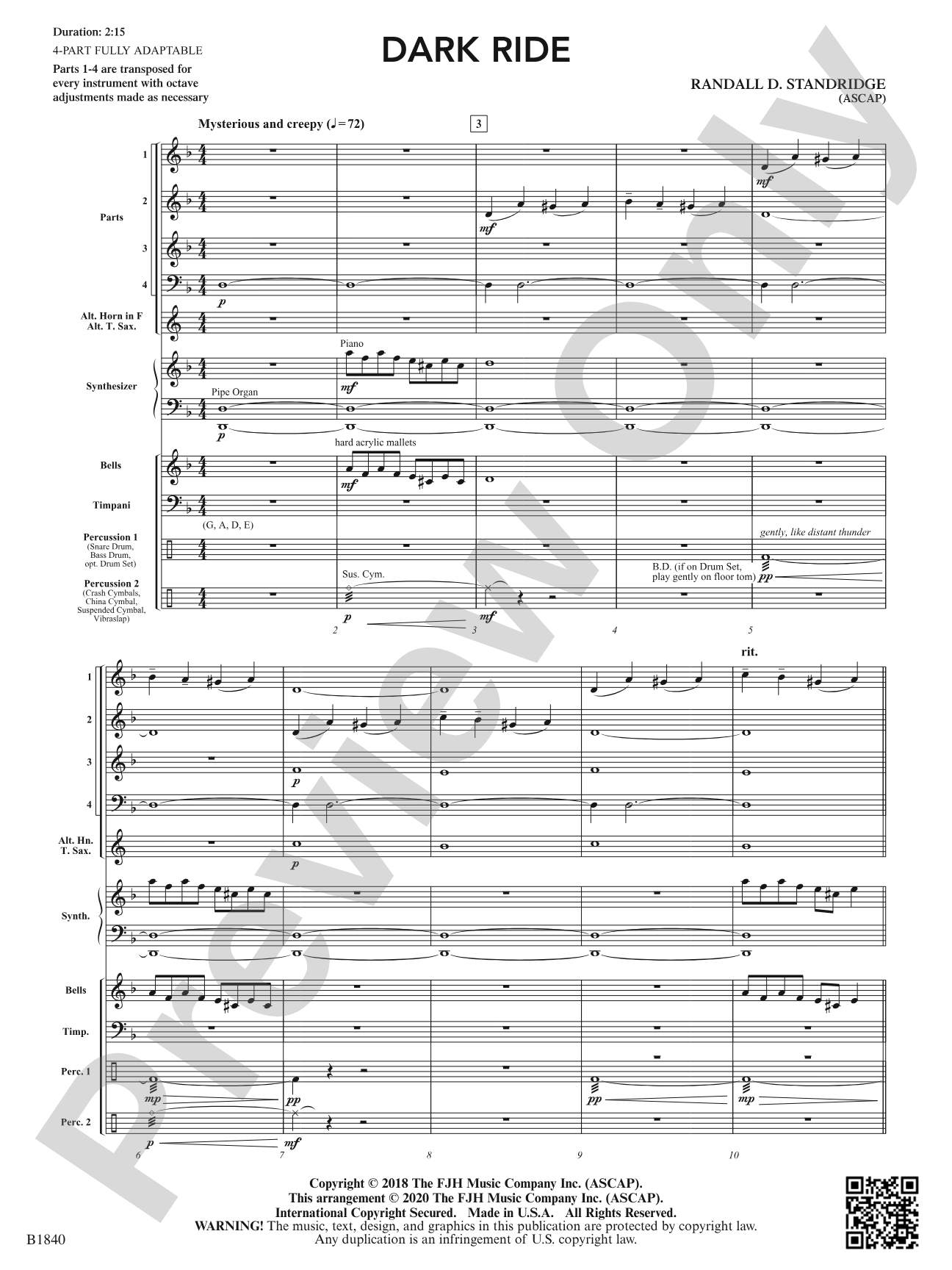 Dark Ride: Flexible Band/String Ensemble Score & Parts