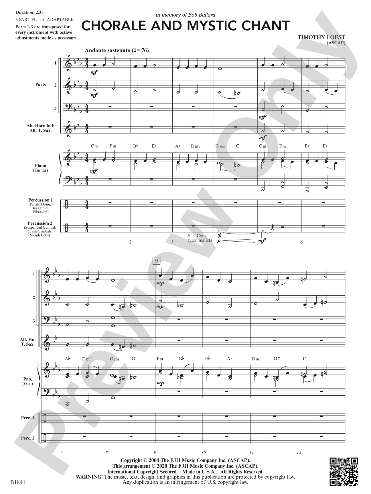 Chorale and Mystic Chant: Flexible Band/String Ensemble Score & Parts