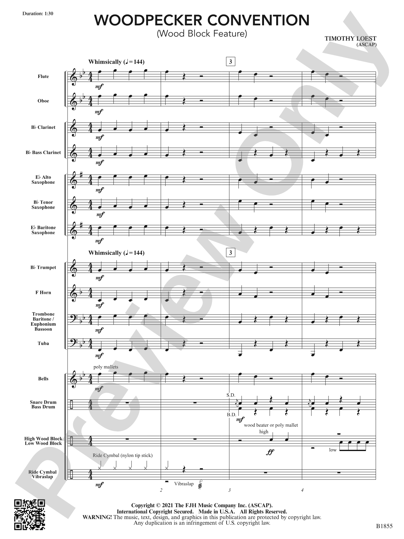 Woodpecker Convention (Wood Block Feature): Concert Band Conductor Score & Parts