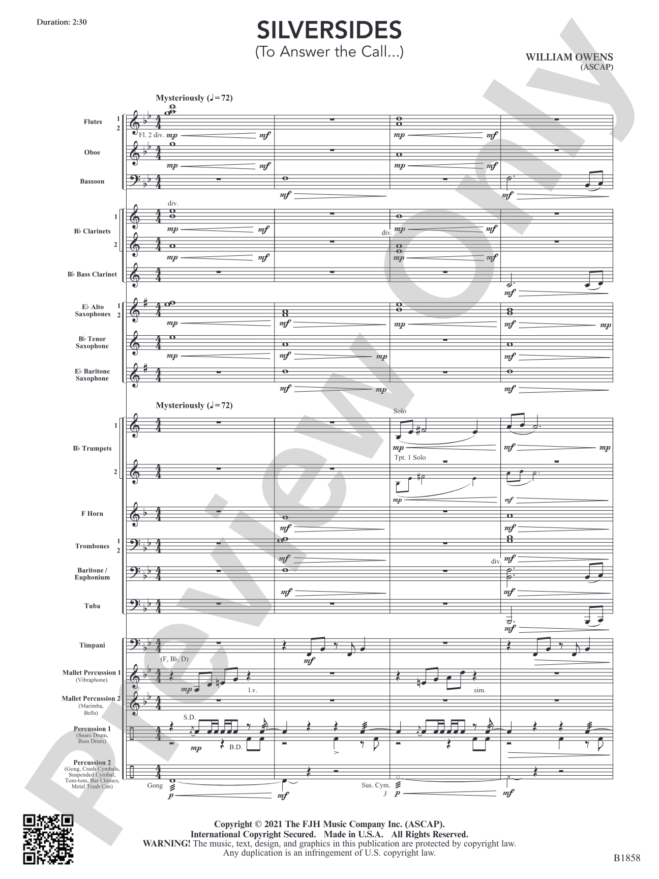Silversides: Concert Band Conductor Score & Parts