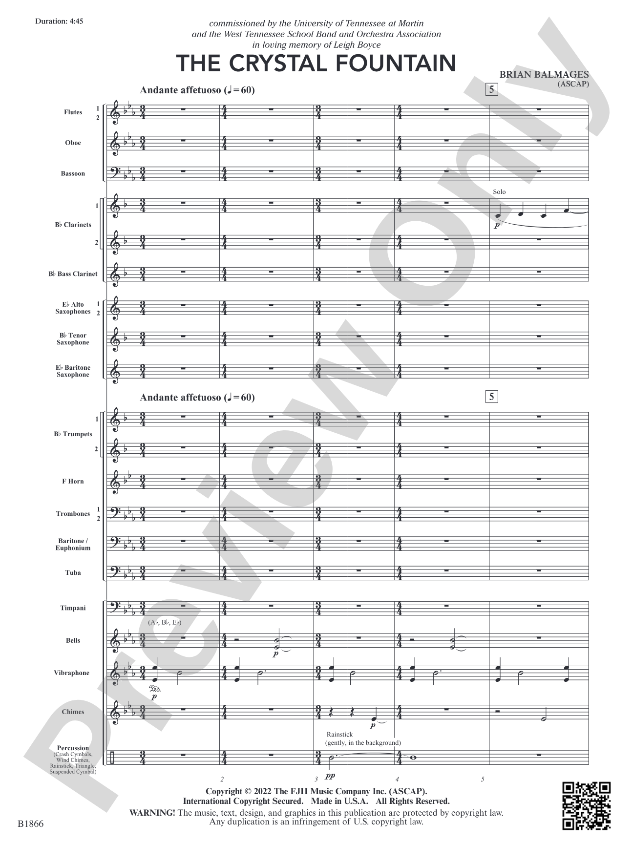 The Crystal Fountain: Concert Band Conductor Score & Parts