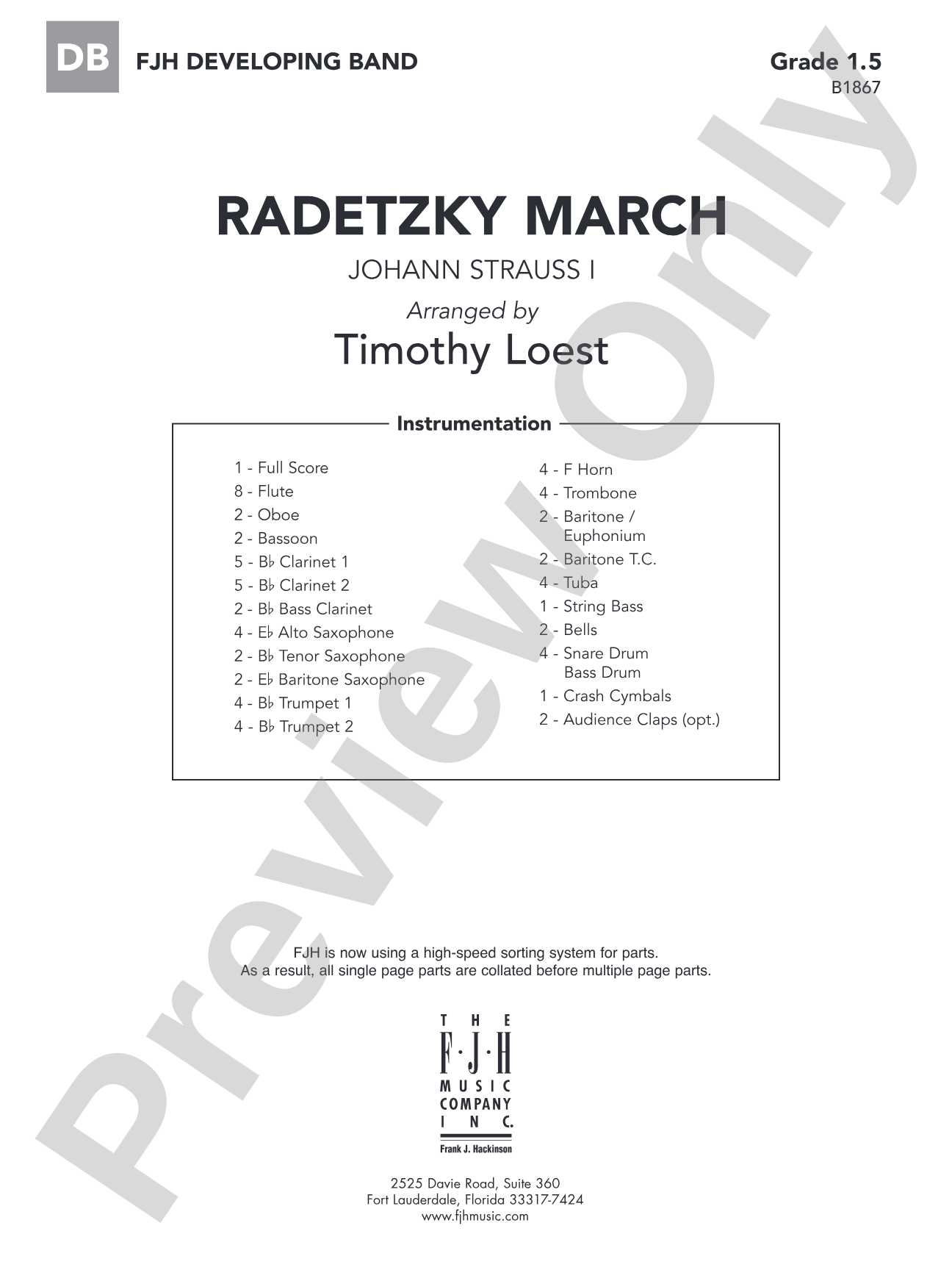Radetzky March: Concert Band Conductor Score & Parts
