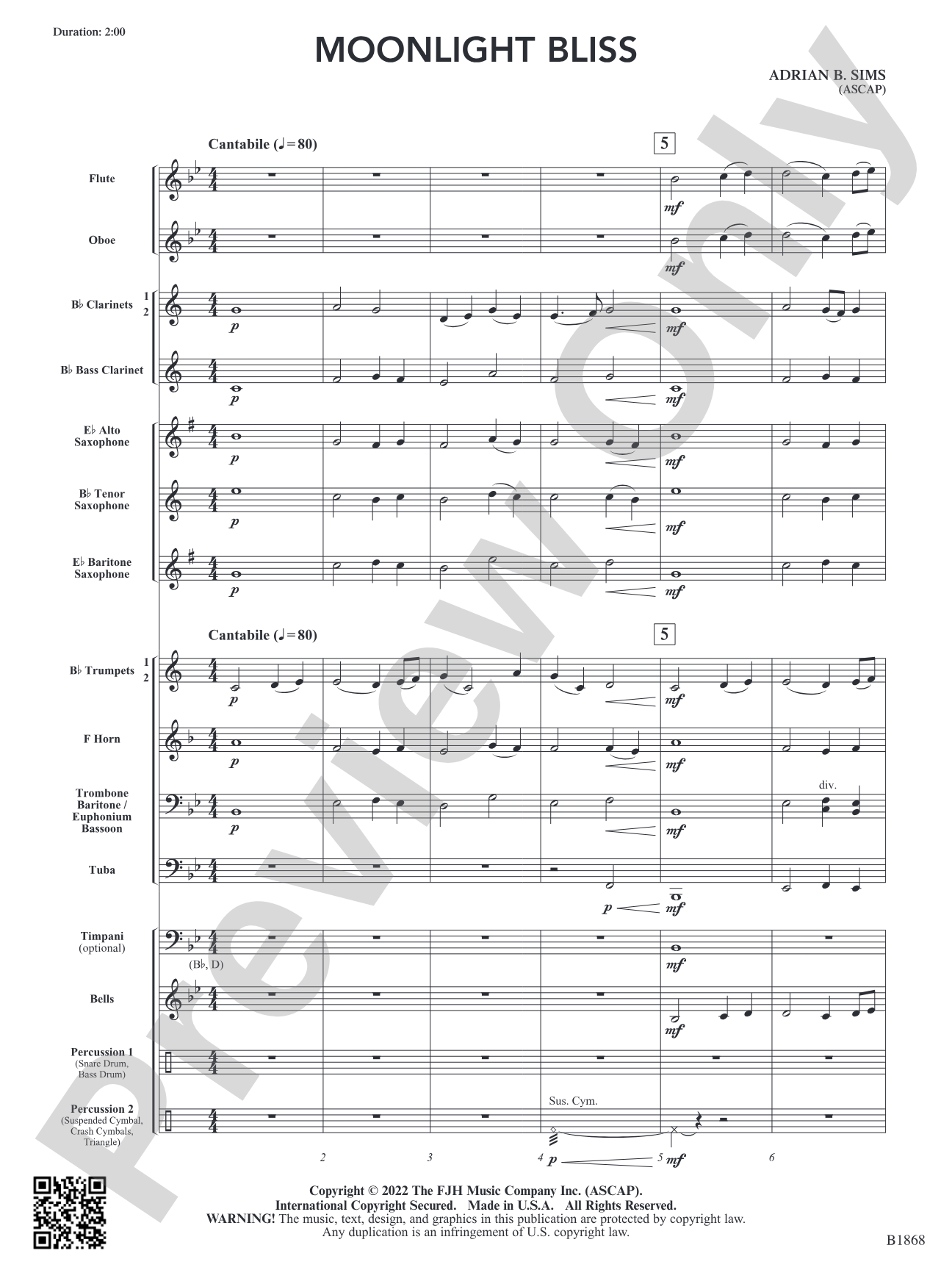 Moonlight Bliss: Concert Band Conductor Score & Parts