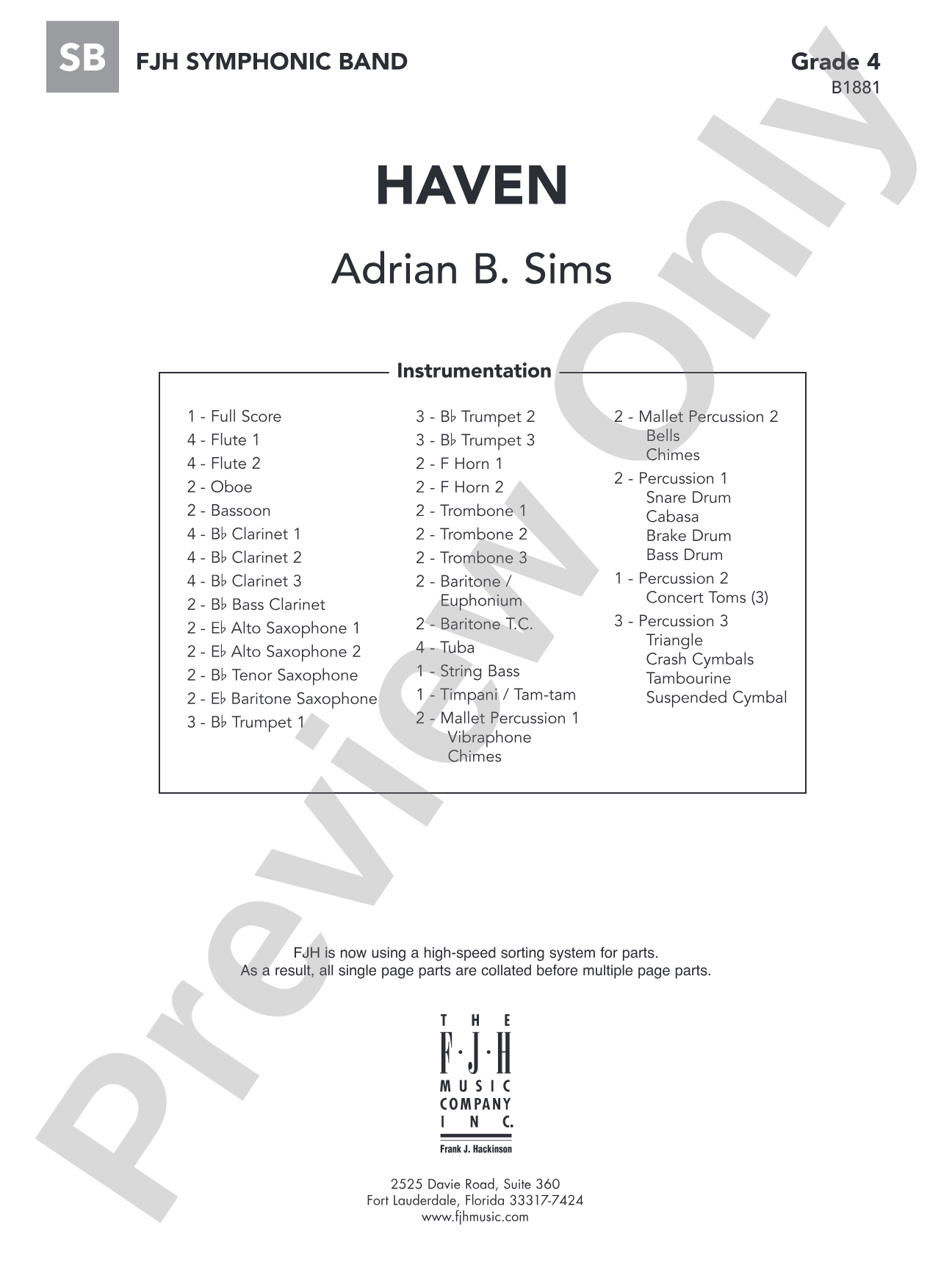 Haven: Concert Band Conductor Score & Parts