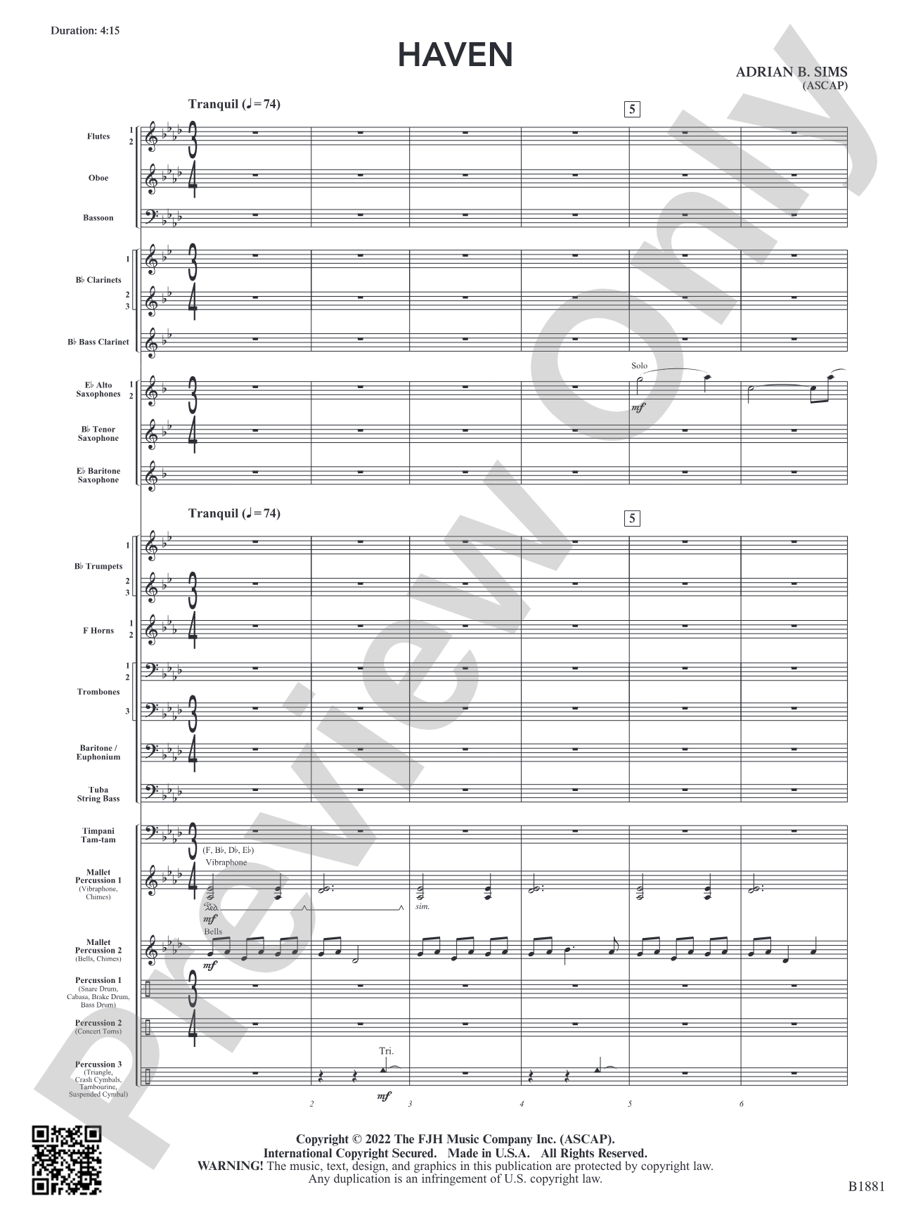Haven: Concert Band Conductor Score & Parts