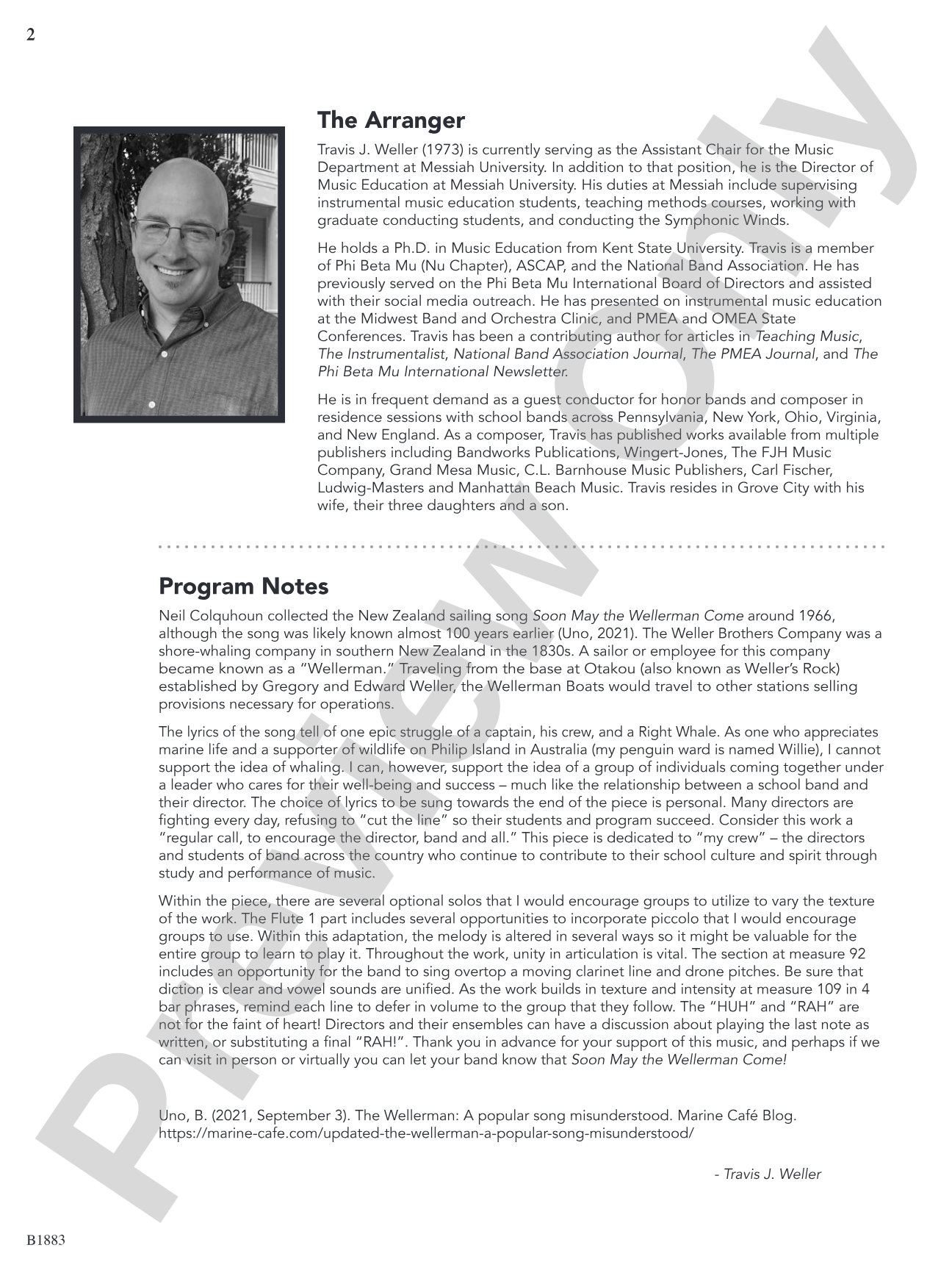 The Wellerman Come: Concert Band Conductor Score & Parts