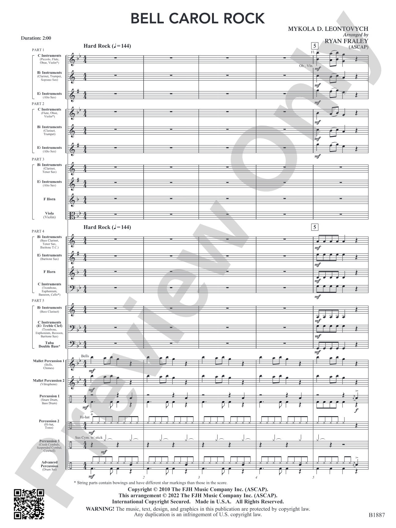 Bell Carol Rock: Flexible Band/String Ensemble Score & Parts