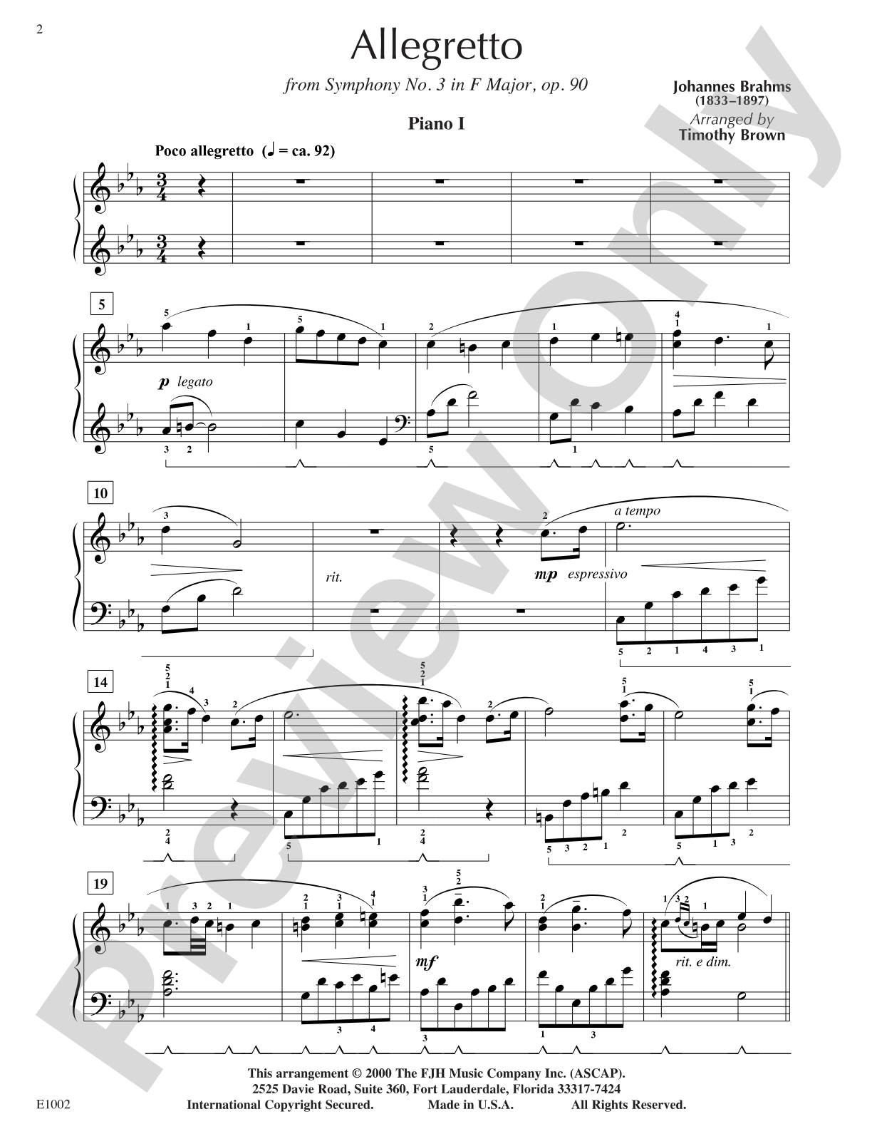 Allegretto from Symphony No. 3 in F Major: Piano