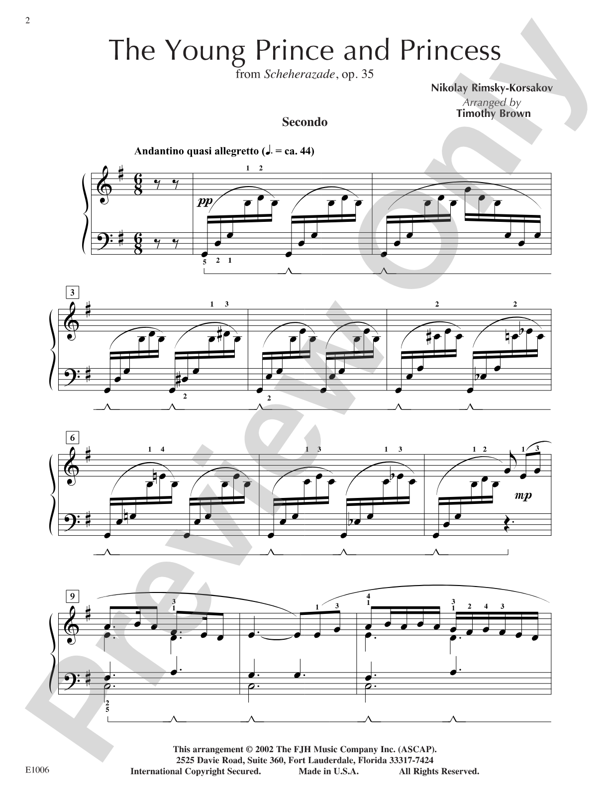 The Young Prince and Princess from Rimsky-Korsakov's Scheherazade: Piano