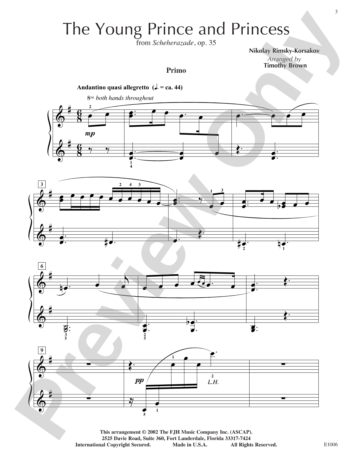 The Young Prince and Princess from Rimsky-Korsakov's Scheherazade: Piano