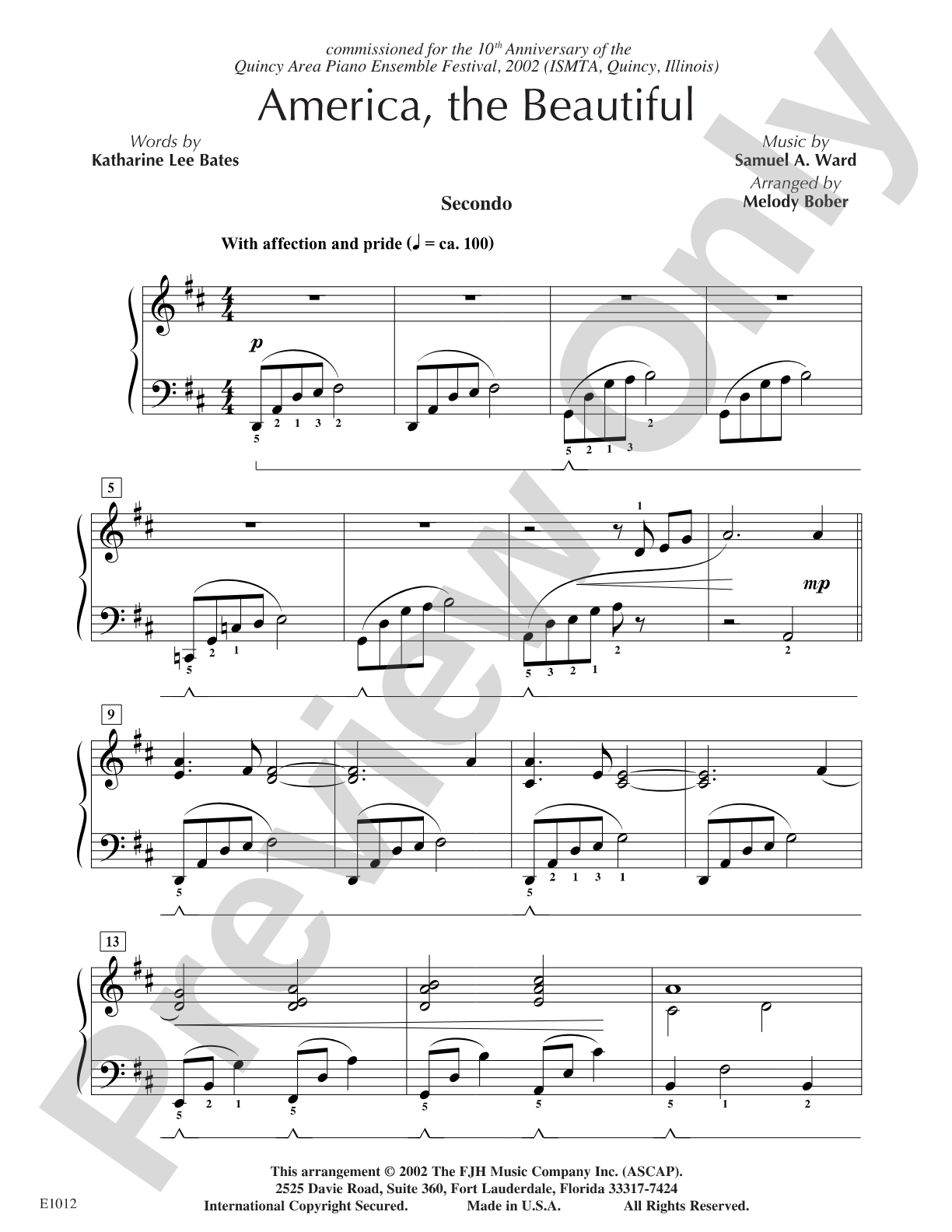 America, the Beautiful: Piano