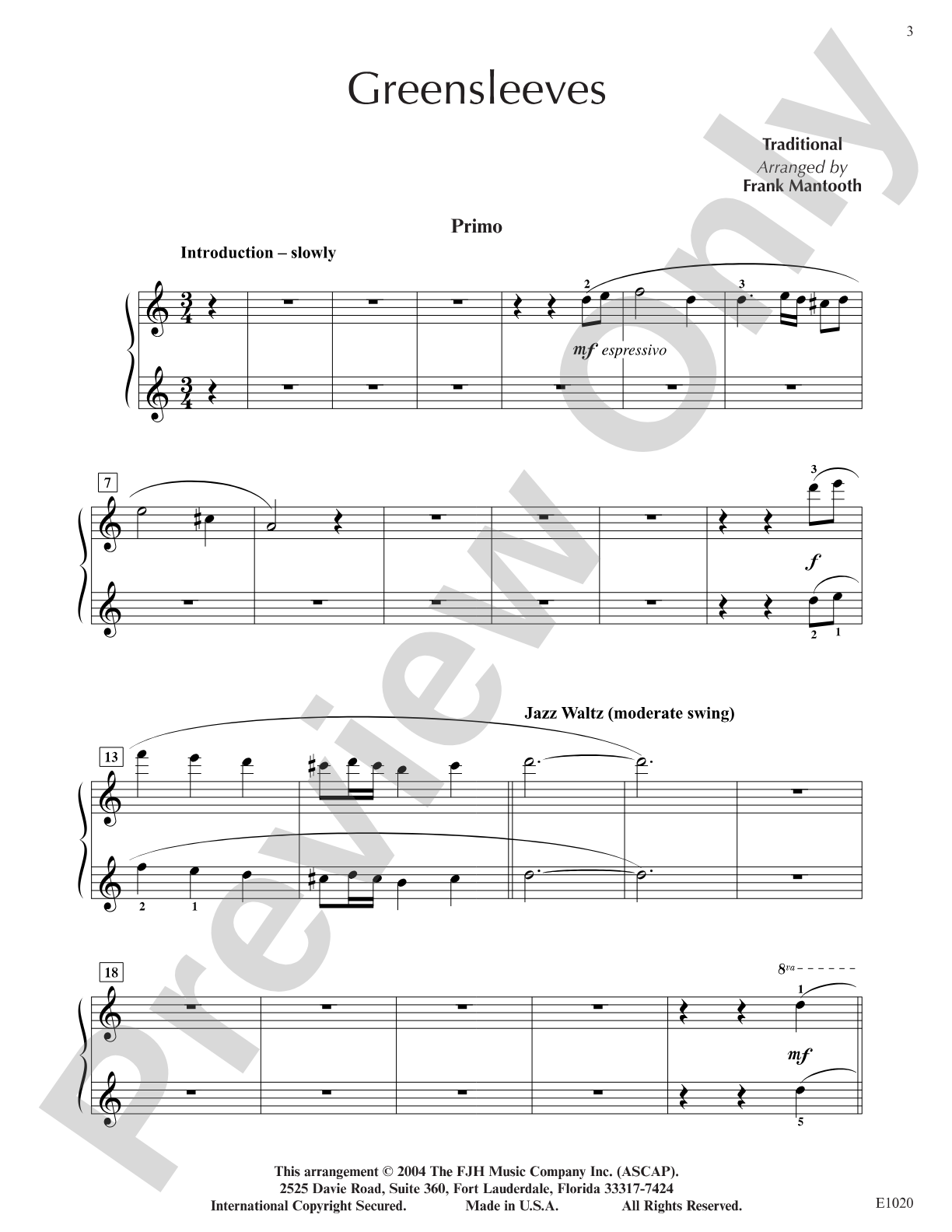 Greensleeves: Piano