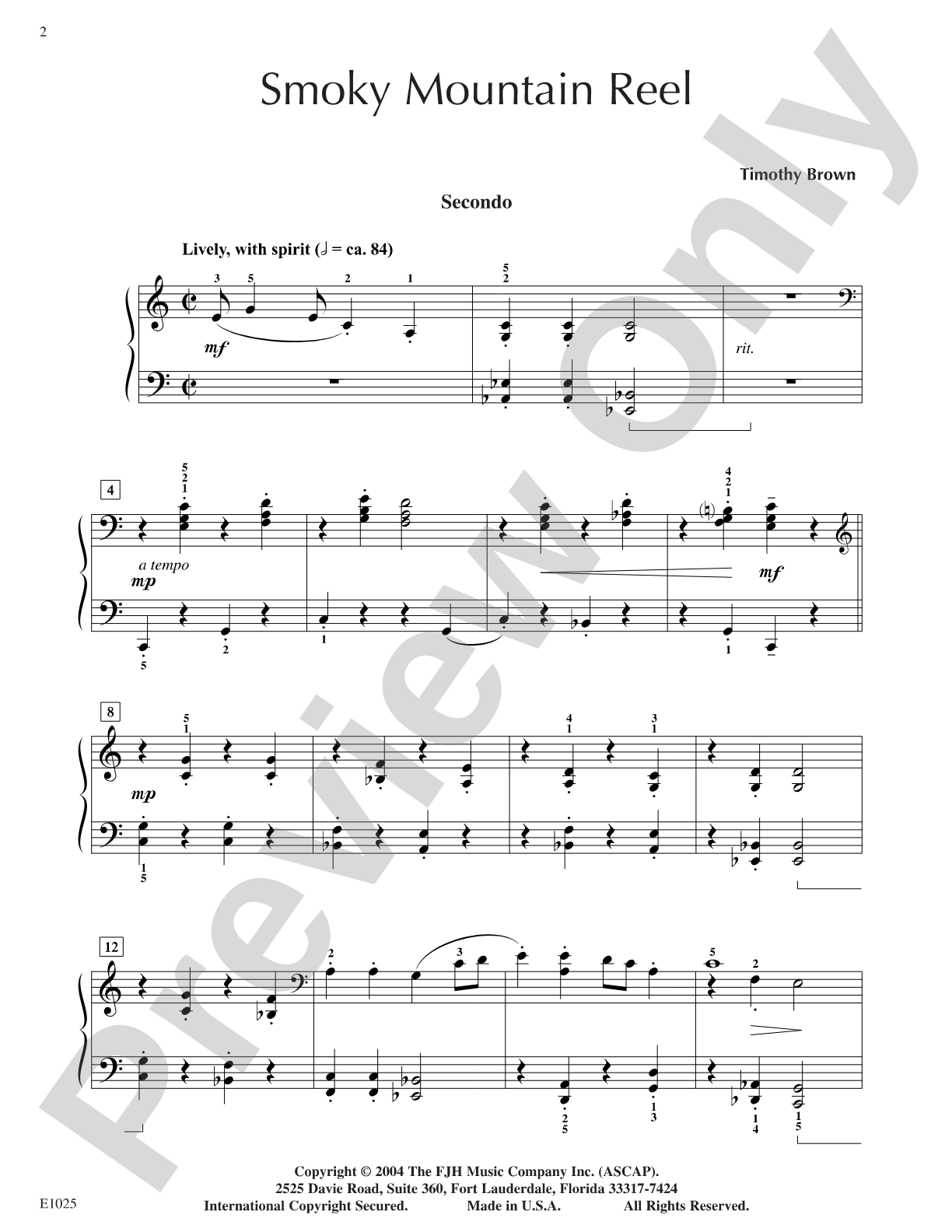 Smoky Mountain Reel: Piano