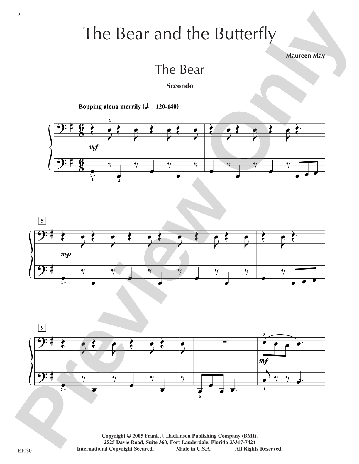 The Bear and the Butterfly: Piano