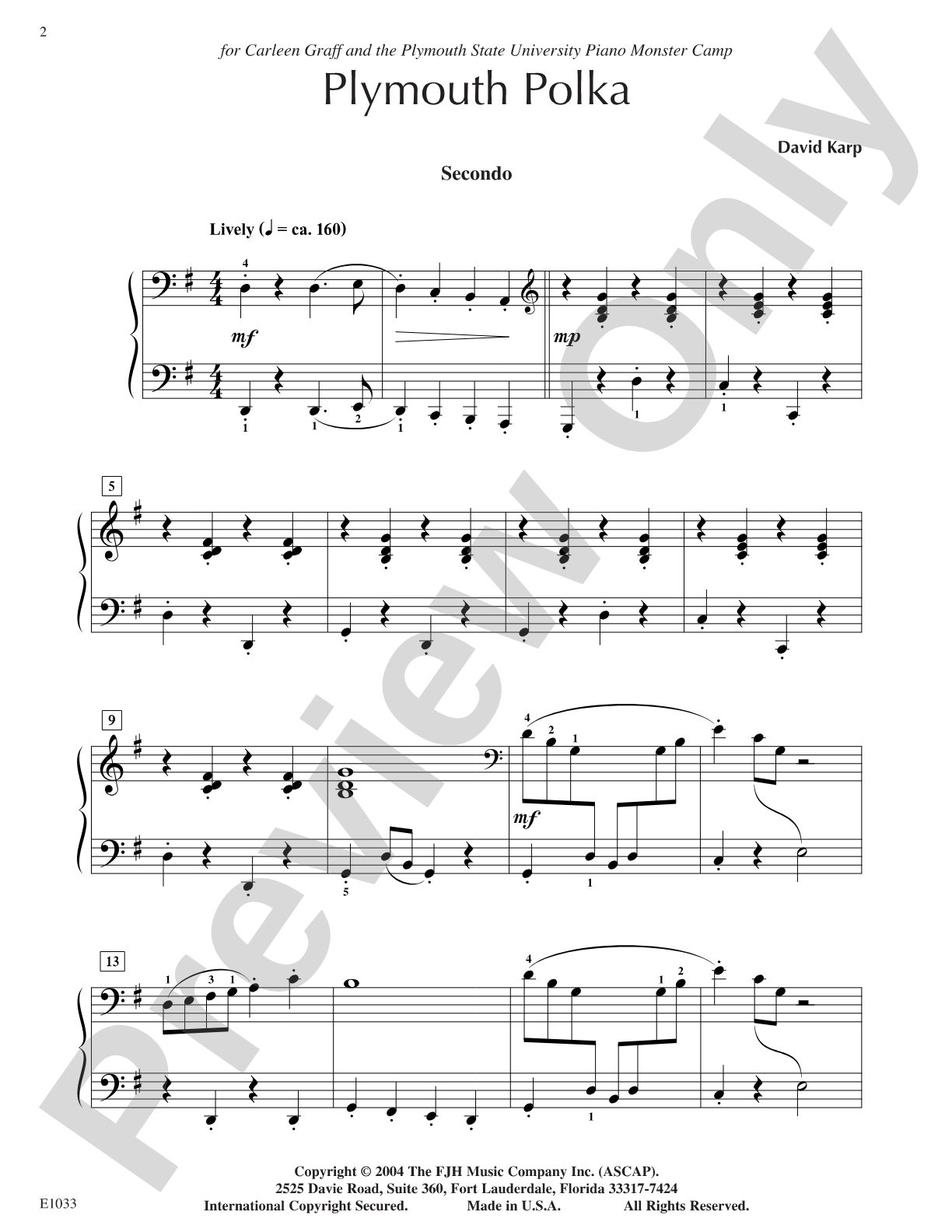 Plymouth Polka: Piano