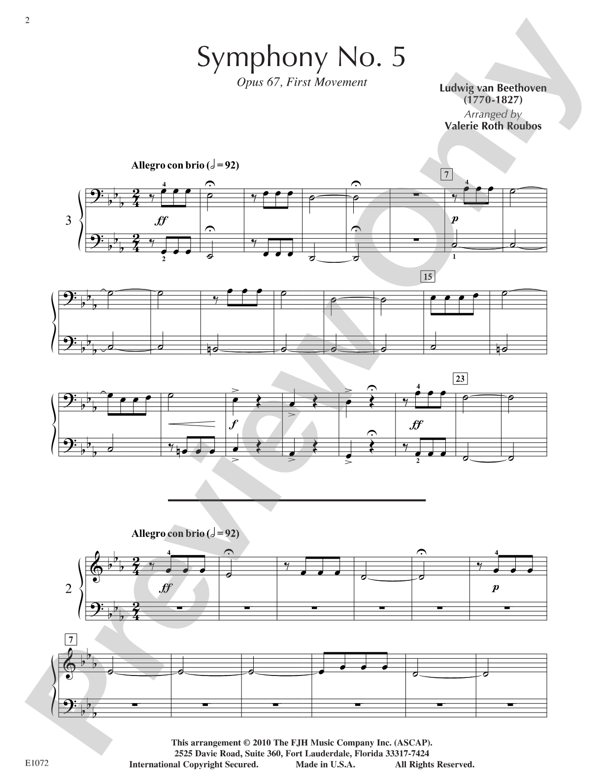Symphony No. 5, Opus 67, First Movement: Piano