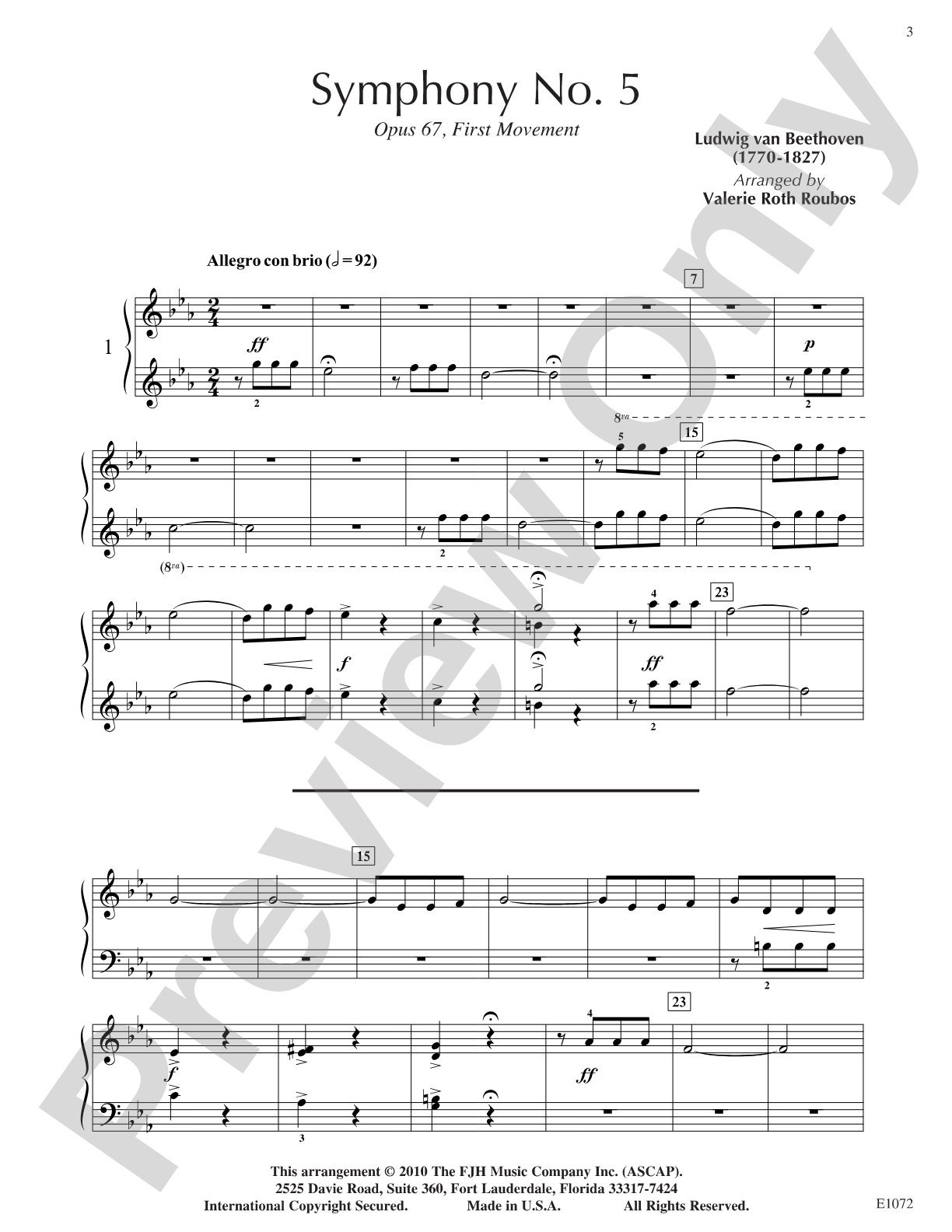 Symphony No. 5, Opus 67, First Movement: Piano