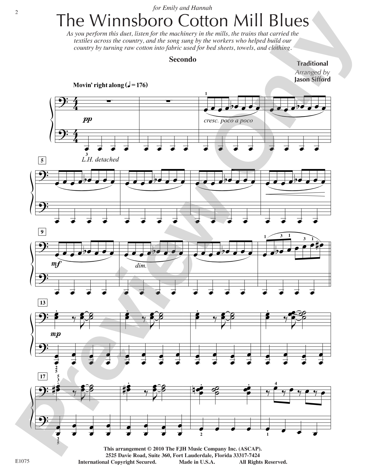 The Winnsboro Cotton Mill Blues: Piano
