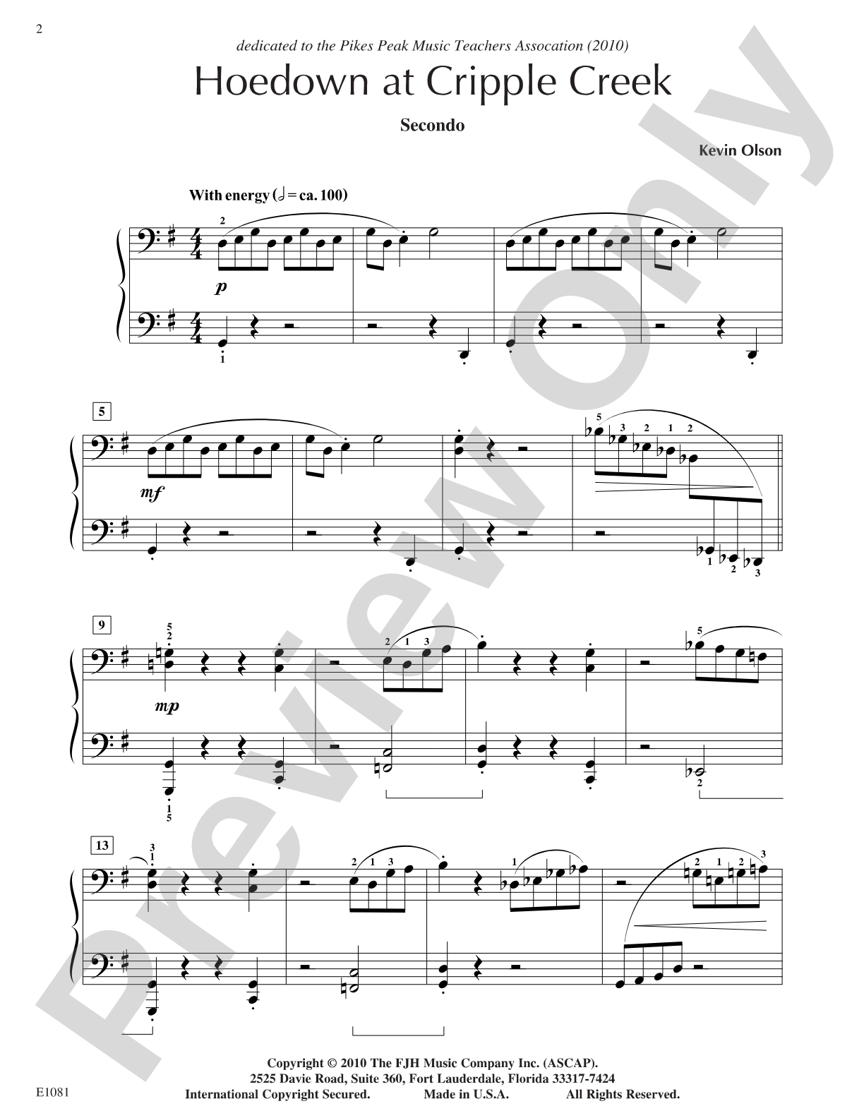 Hoedown at Cripple Creek: Piano