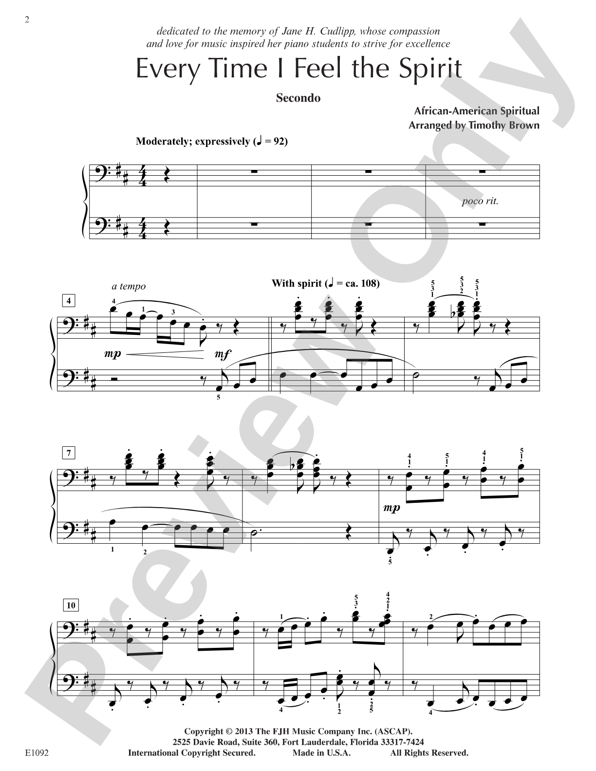 Every Time I Feel The Spirit: Piano