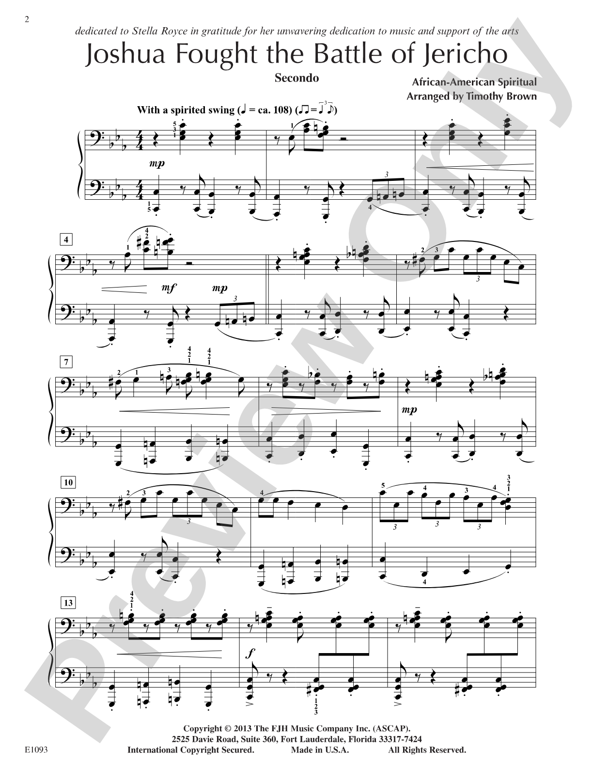 Joshua Fought The Battle of Jericho: Piano